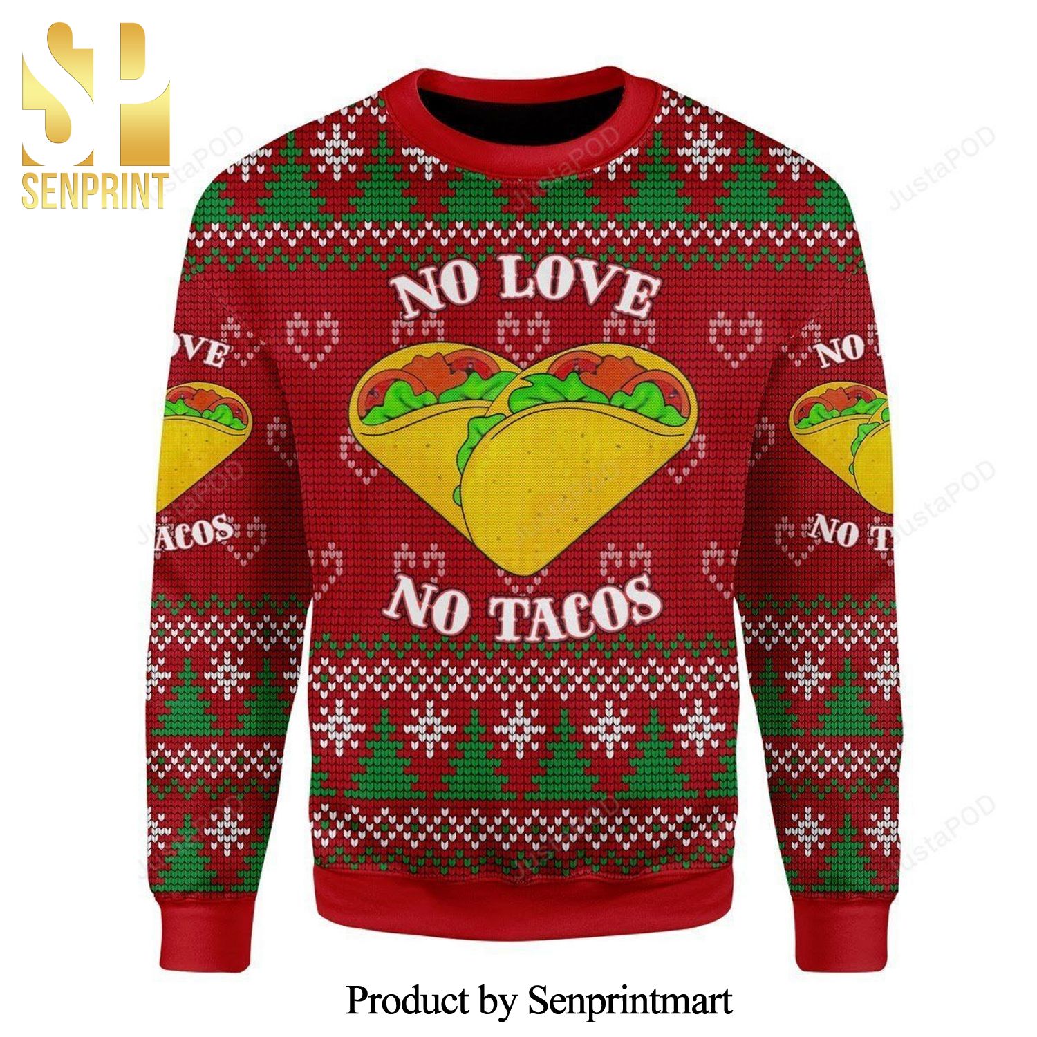 No Love No Tacos Heart Knitted Ugly Christmas Sweater