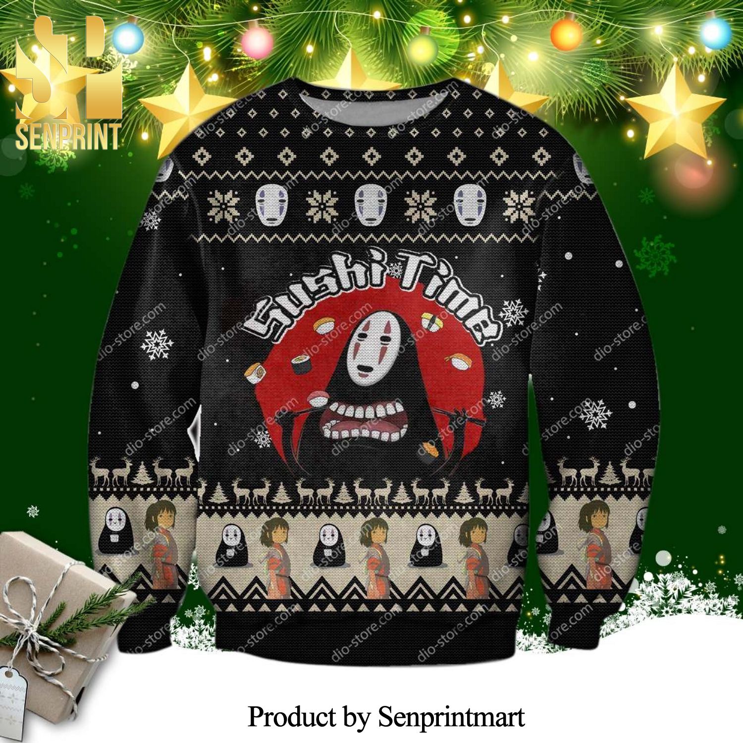 No-Face Spirited Away Knitted Ugly Christmas Sweater