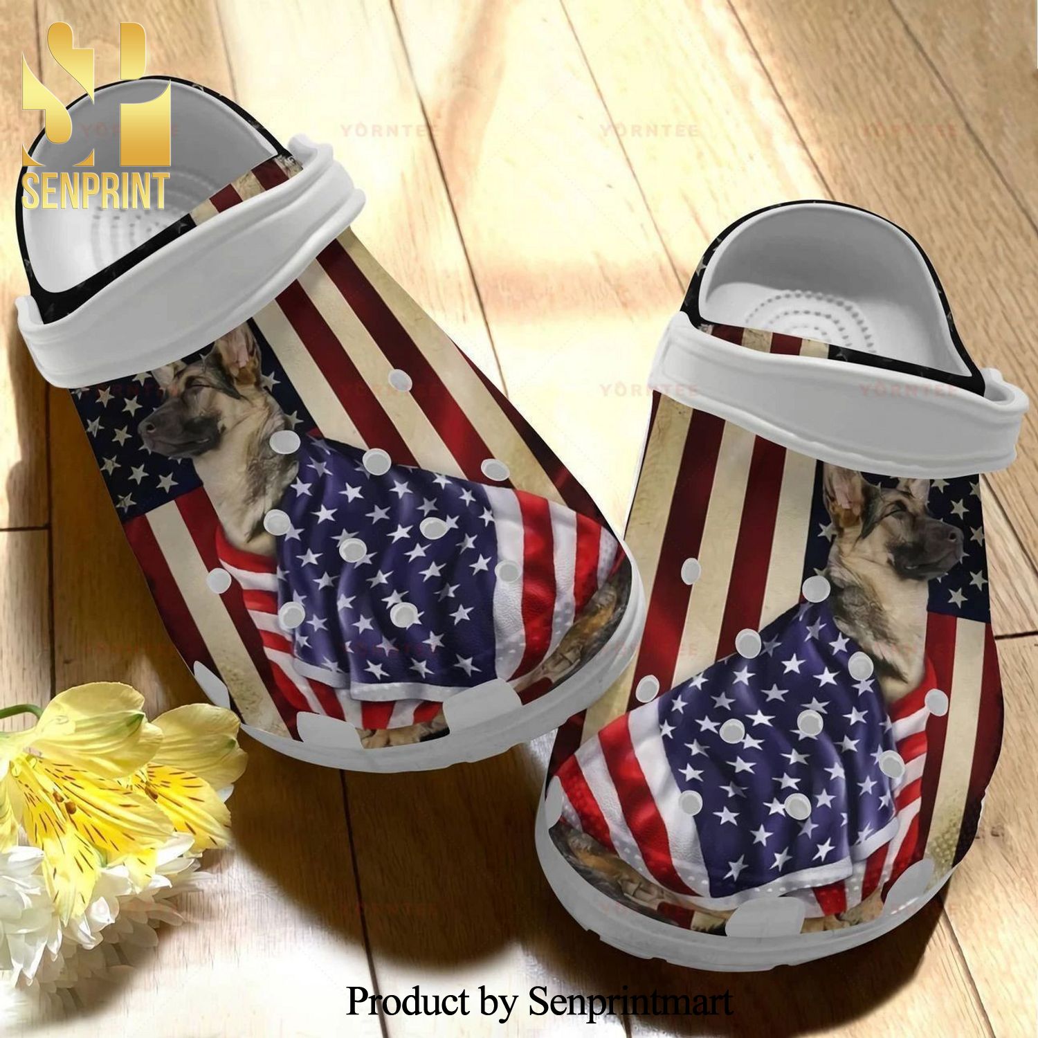 Custom Name German Shepherd Flag Us Gift For Lover Crocs Crocband Adult Clogs