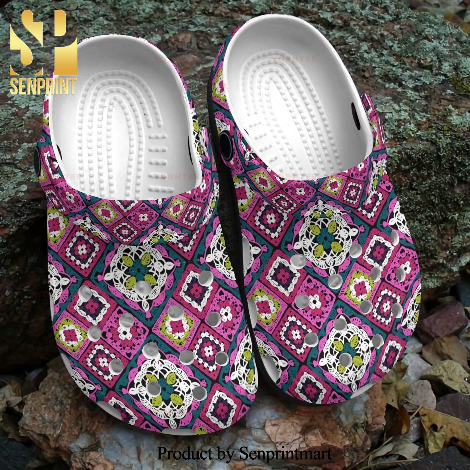 Custom Name Het Pattern Mandala Gift For Lover 3D Unisex Crocs Crocband Clog