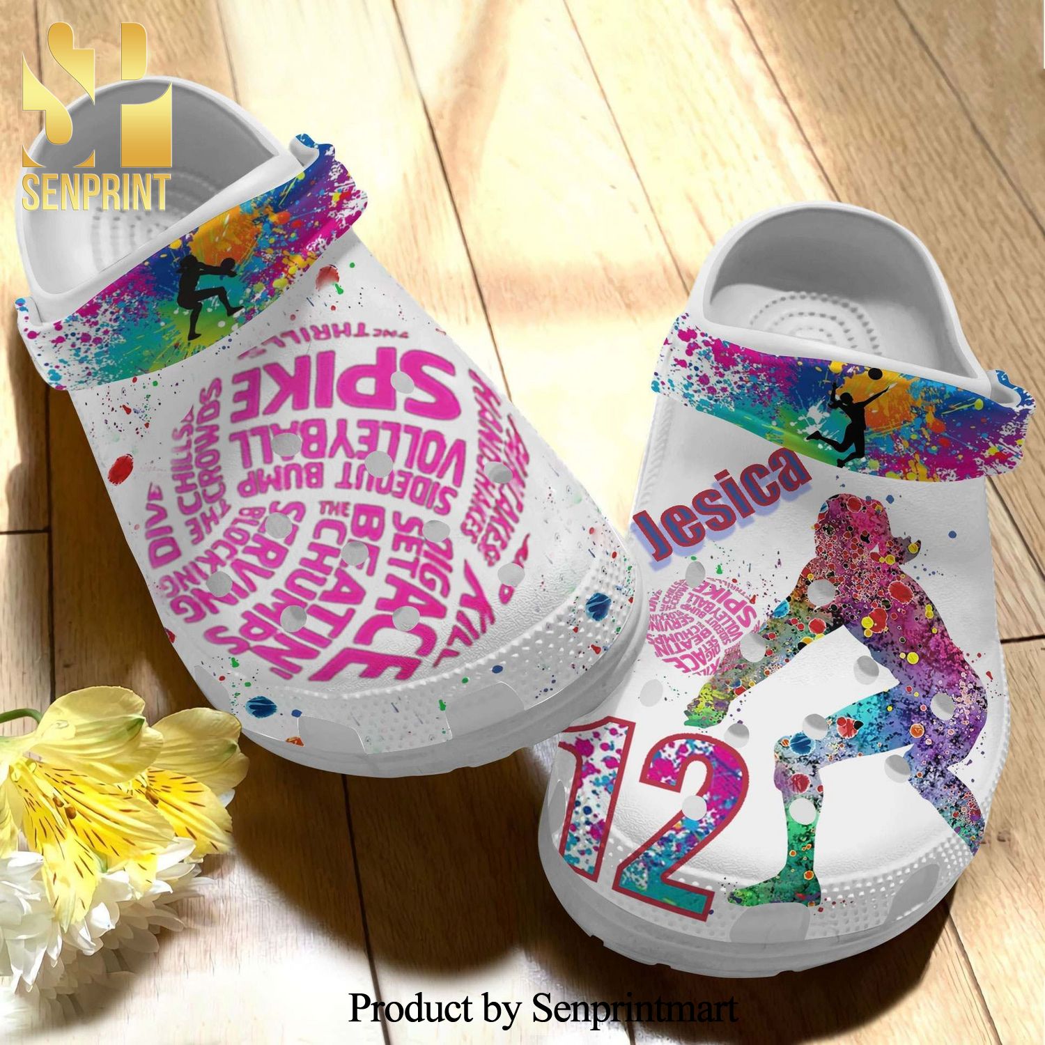 Custom Name Highlights Volleyball Sport Paint Flakes Gift For Lover All Over Printed Crocs Classic