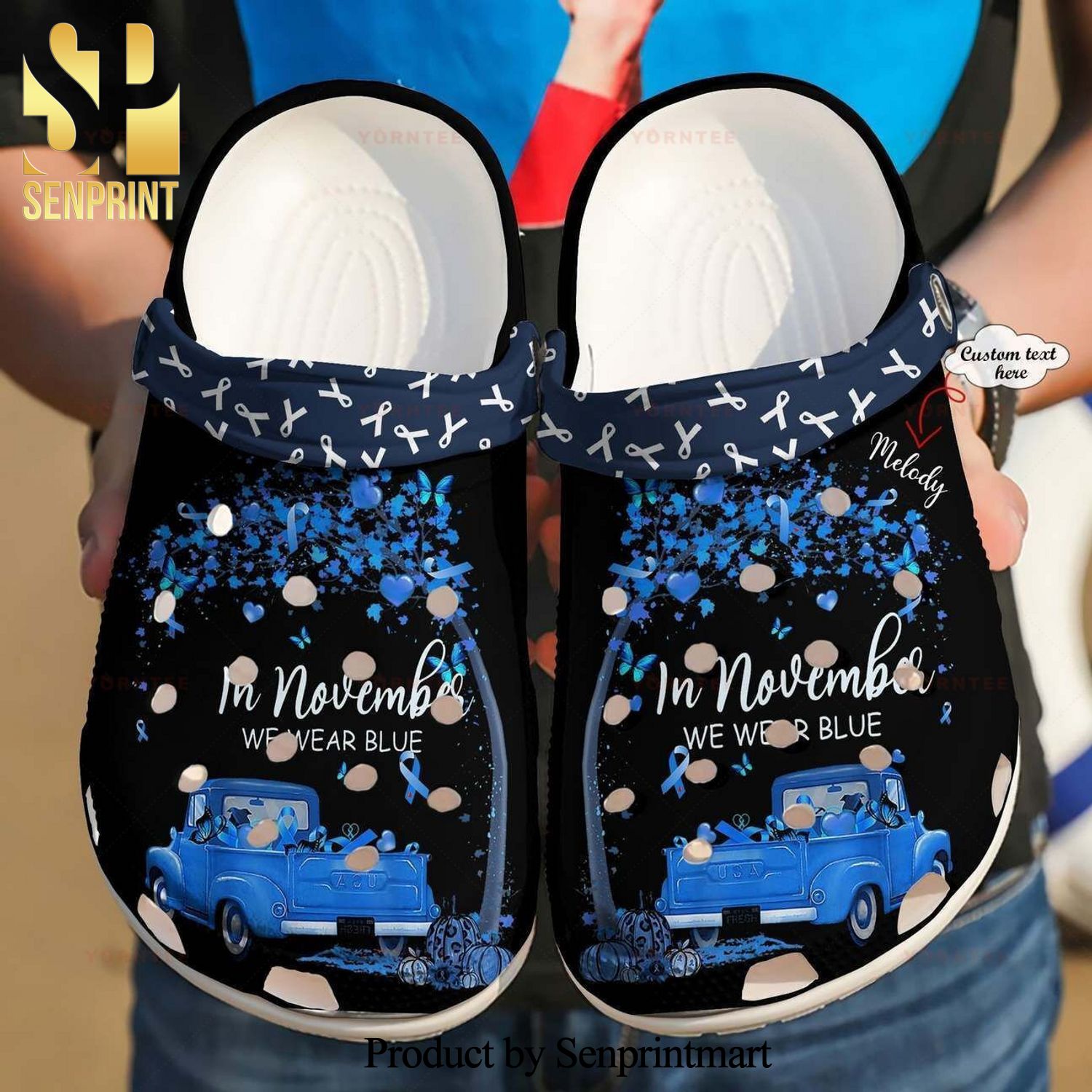 Custom Name In November We Wear Blue Gift For Lover Unisex Crocs Crocband Clog