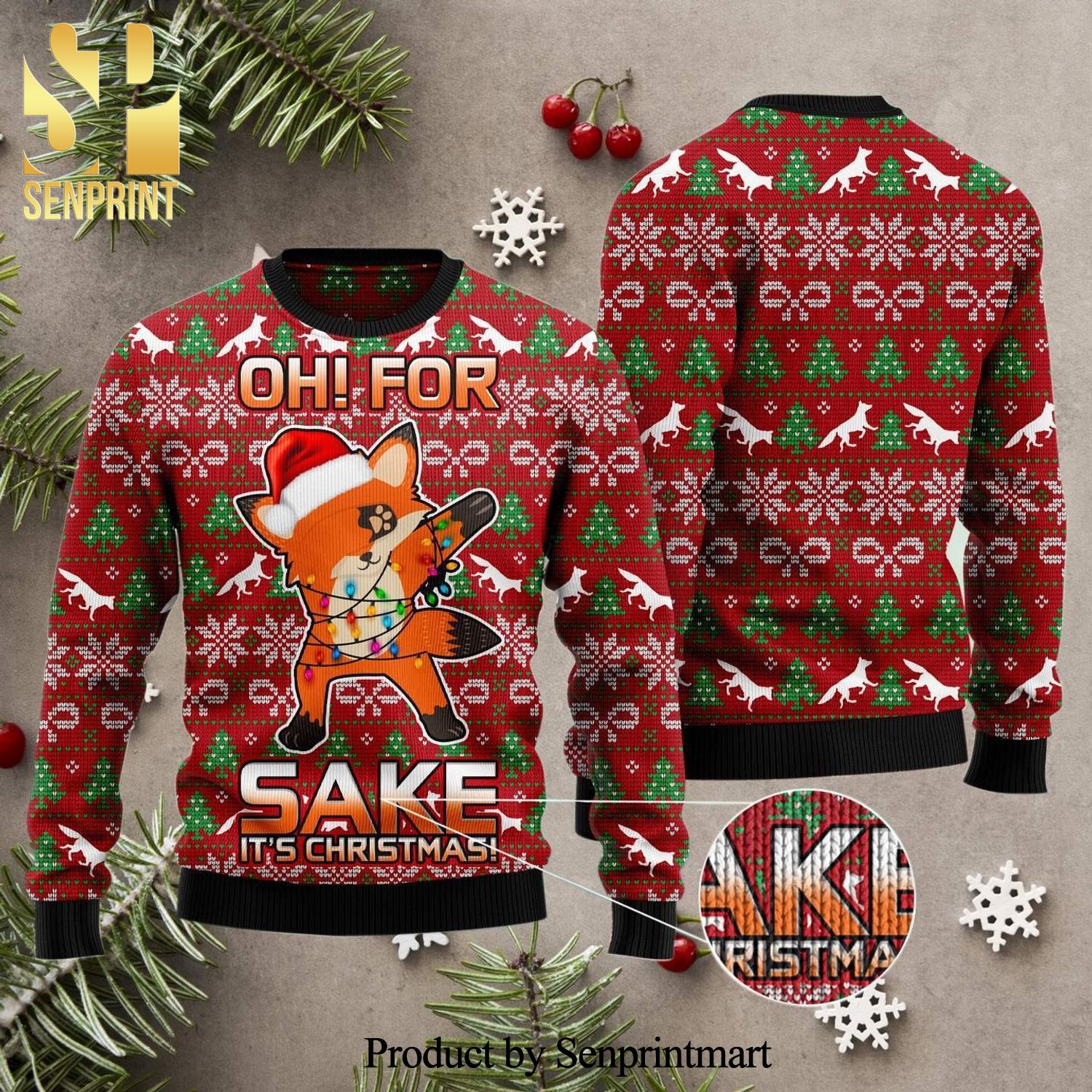 Oh For Fox Sake Knitted Ugly Christmas Sweater