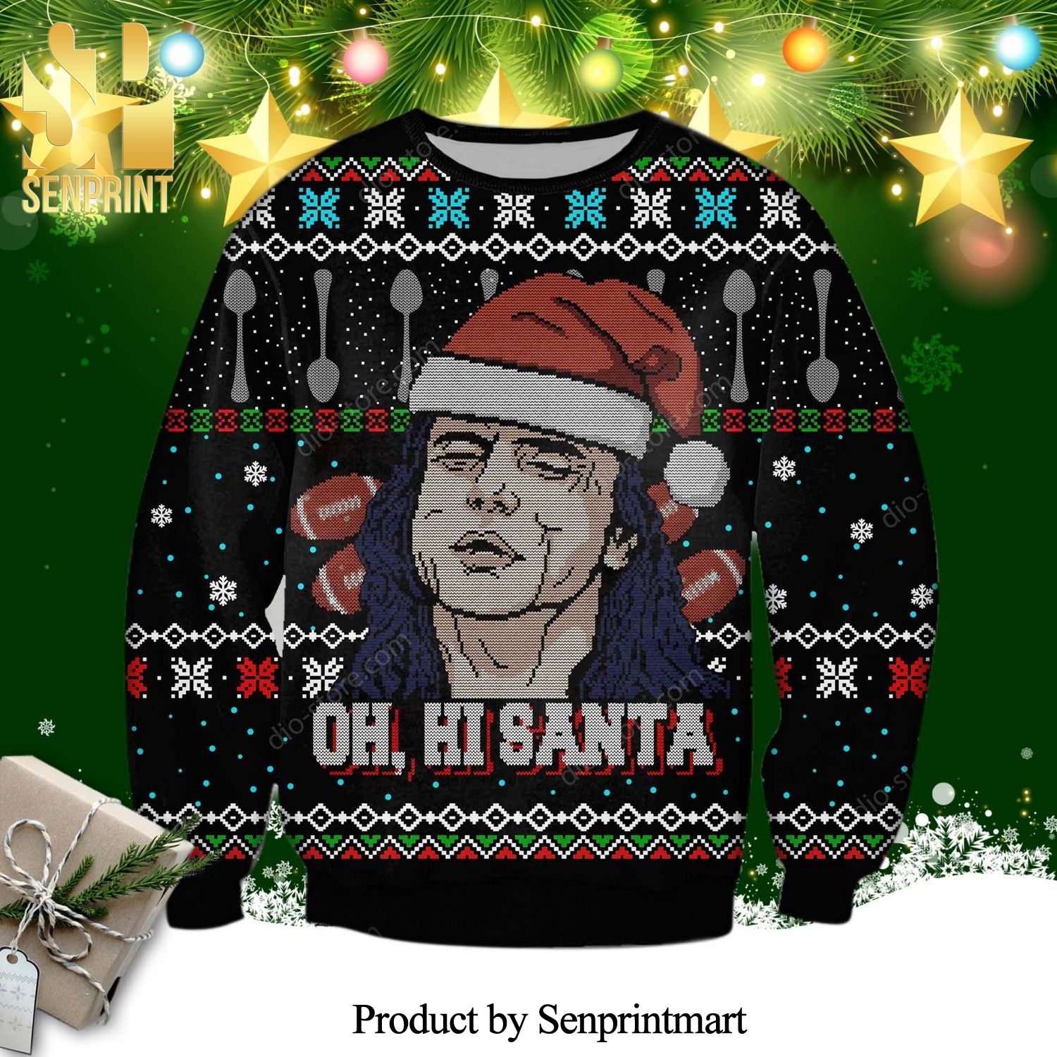 Oh Hi Santa Tommy Wiseau Johnny The Room Knitted Ugly Christmas Sweater