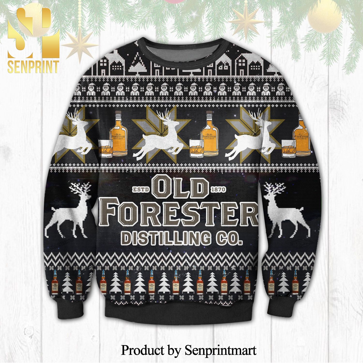 Old Forester Distilling Co Black Knitted Ugly Christmas Sweater