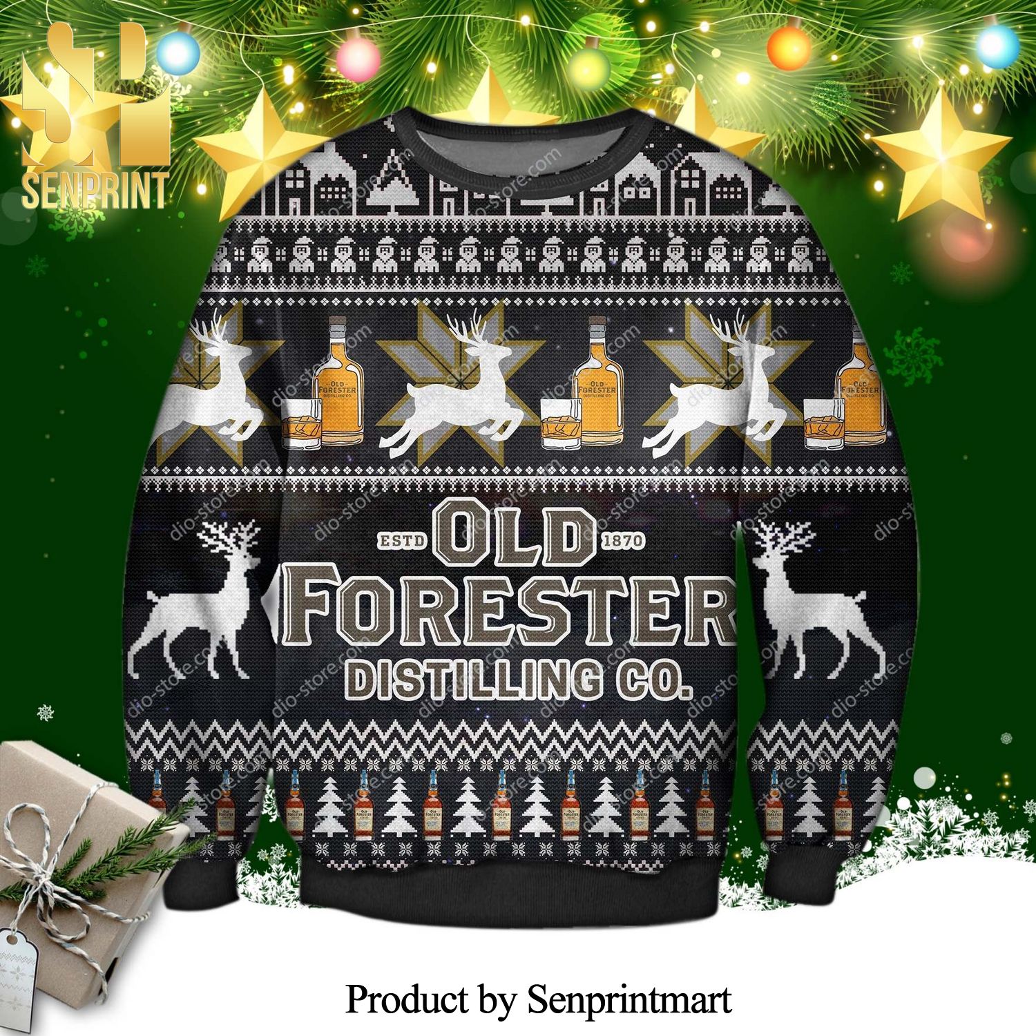 Old Forester Kentucky Straight Bourbon Knitted Ugly Christmas Sweater