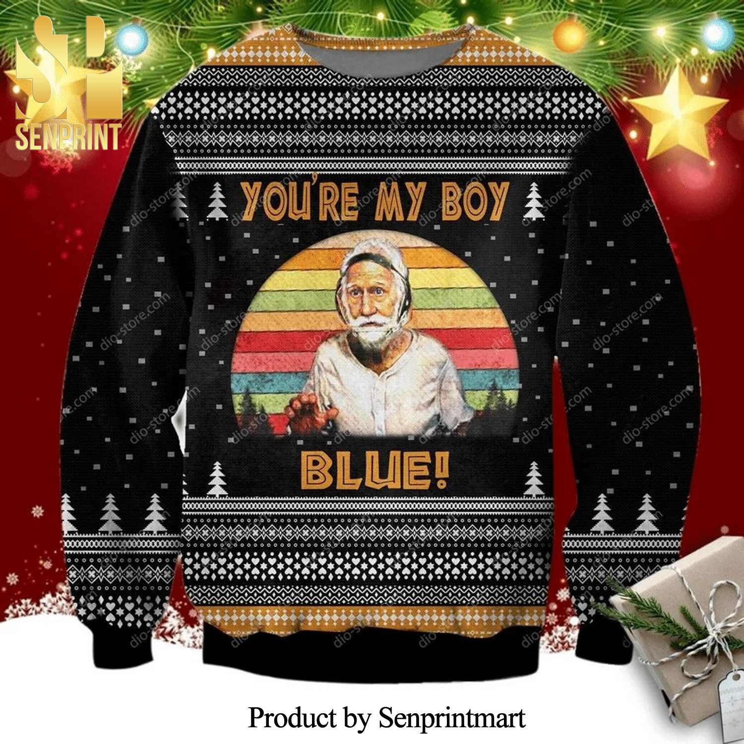 Old School Patrick Cranshaw You’re My Boy Blue Knitted Ugly Christmas Sweater