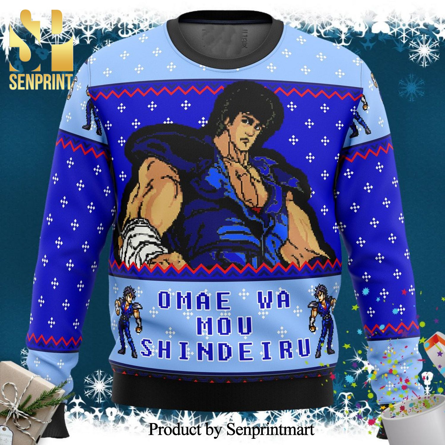 Omae Wa Mou Shindeiru Fist Of The North Star Knitted Ugly Christmas Sweater