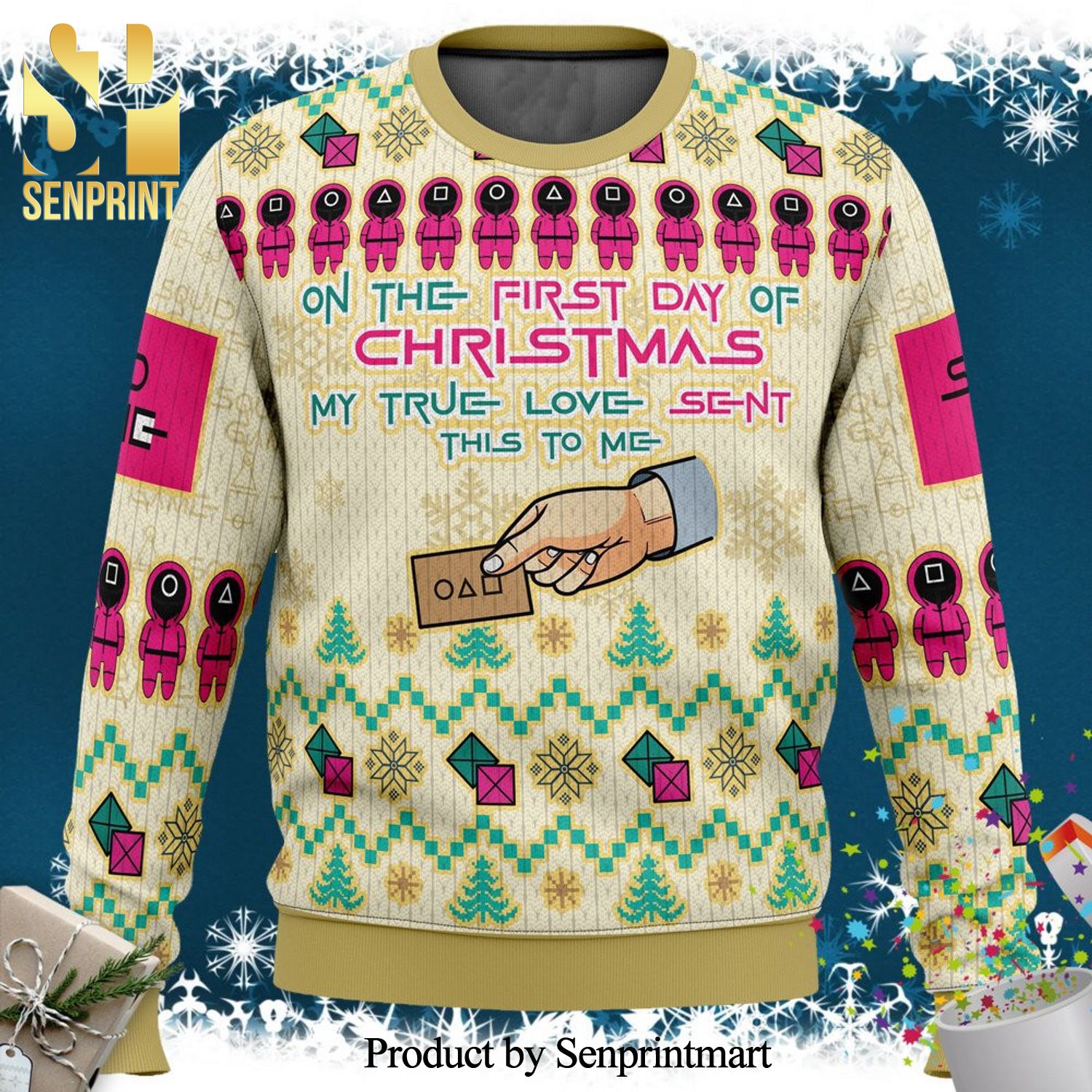 On The First Day Of Christmas Squid Game Knitted Ugly Christmas Sweater