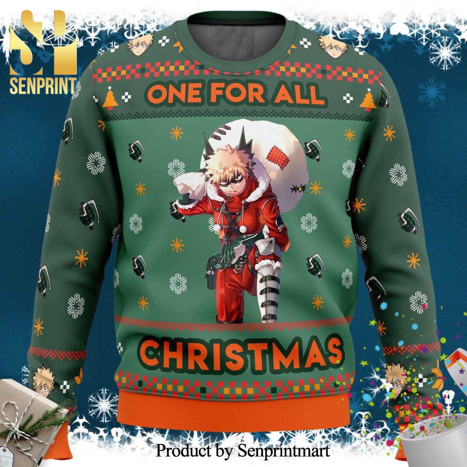 One For All Christmas Bakugo My Hero Academia Manga Anime Knitted Ugly Christmas Sweater