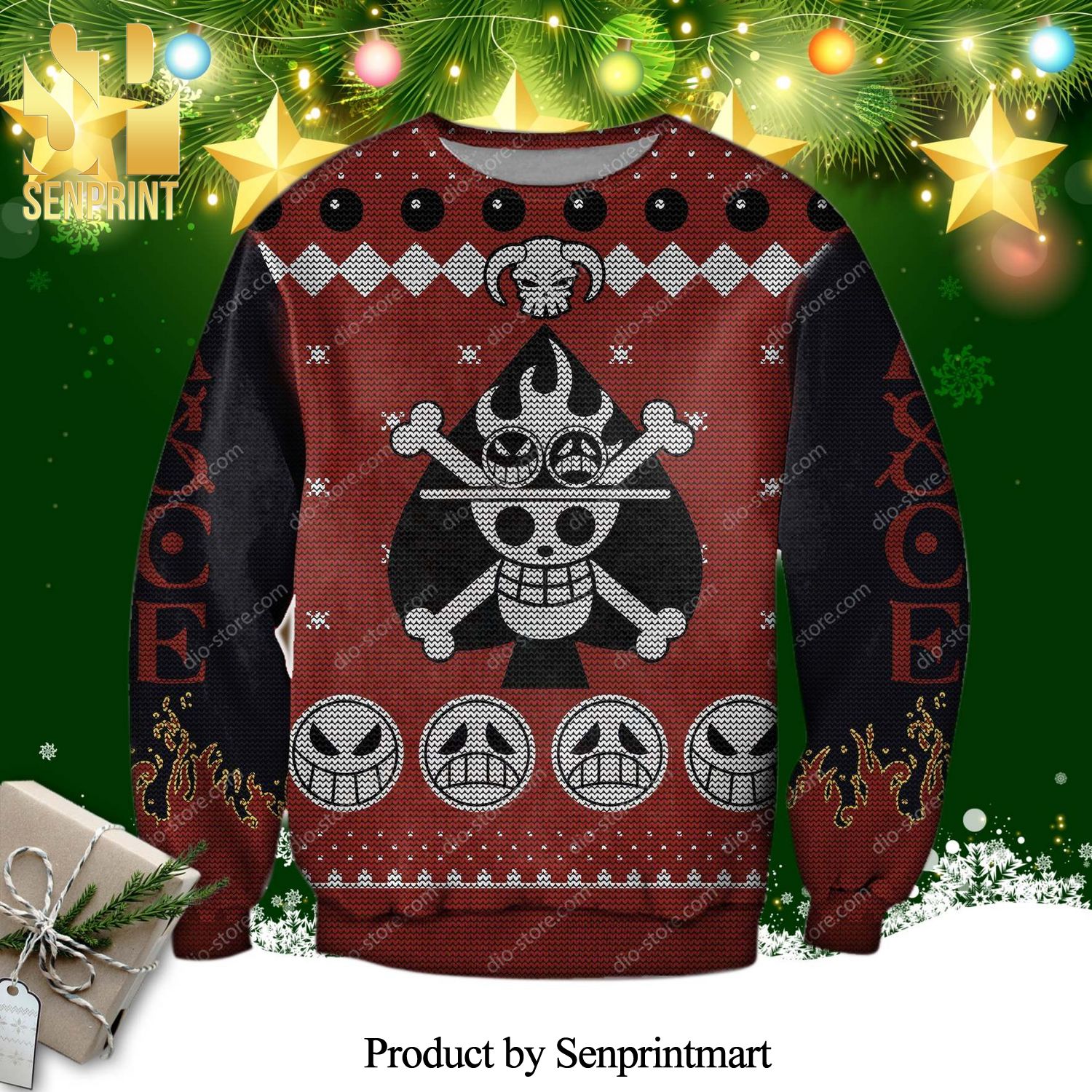 One Piece Ace Manga Anime Knitted Ugly Christmas Sweater