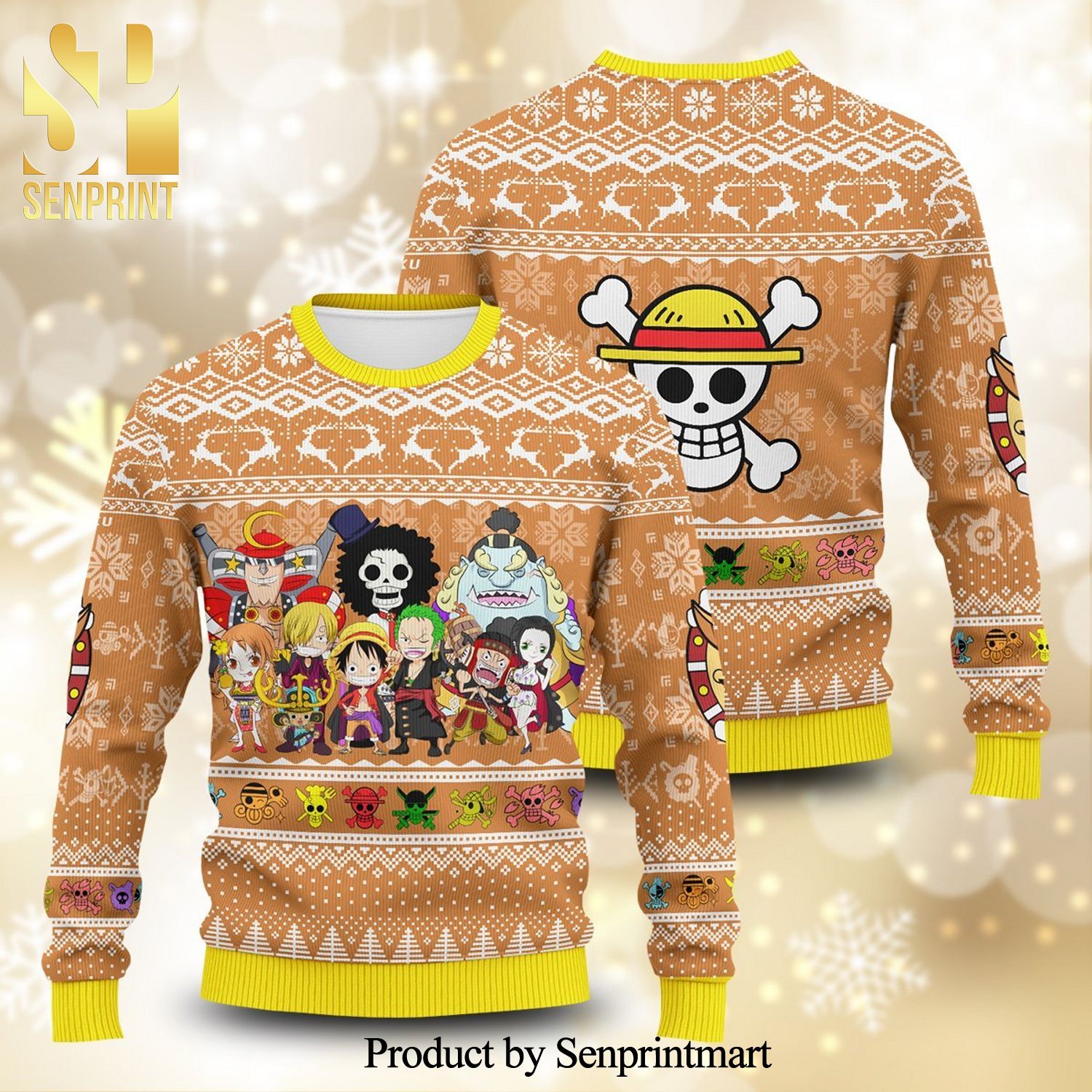 One Piece Characters And Mugiwara Pirate Logo Manga Anime Knitted Ugly Christmas Sweater