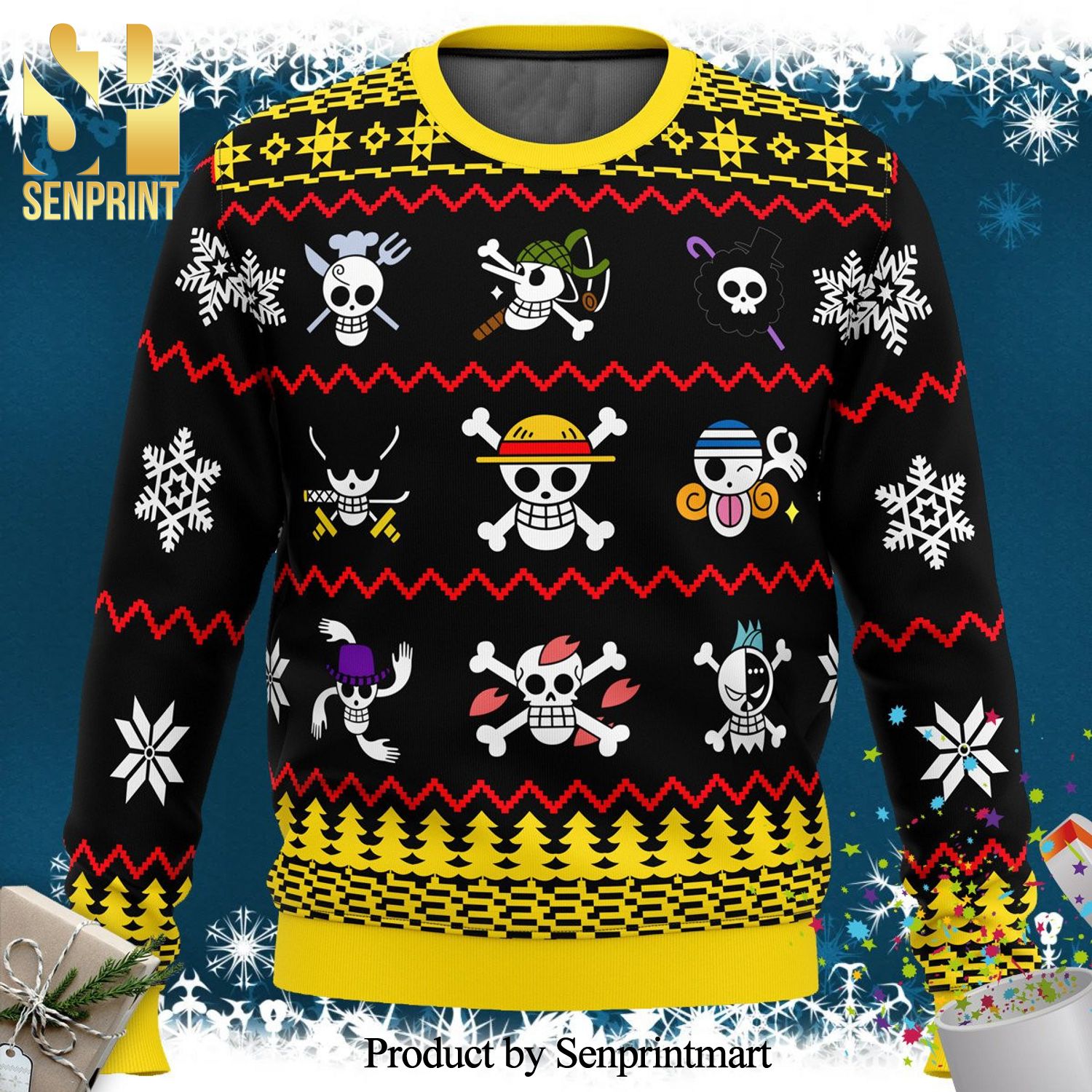 One Piece Flags Anime Knitted Ugly Christmas Sweater