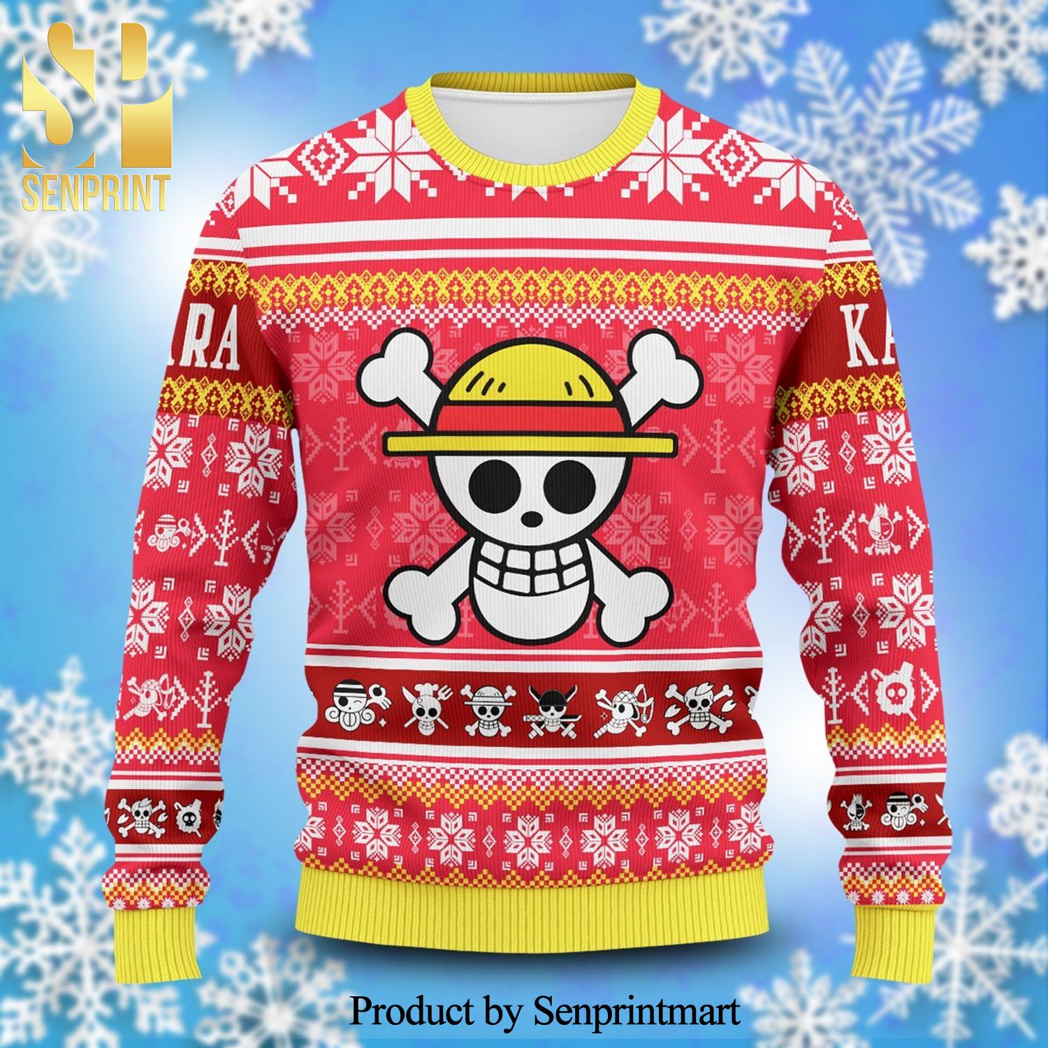 One Piece Pirate Skull Snowflake Manga Anime Knitted Ugly Christmas Sweater