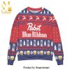 Pabst Blue Ribbon Beer Christmas Pine Tree Knitted Ugly Christmas Sweater