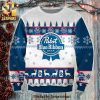 Pabst Blue Ribbon Beer Pine Tree And Reindeer Pattern Knitted Ugly Christmas Sweater – Red