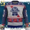 Pabst Blue Ribbon Snowflake Pattern Knitted Ugly Christmas Sweater – White