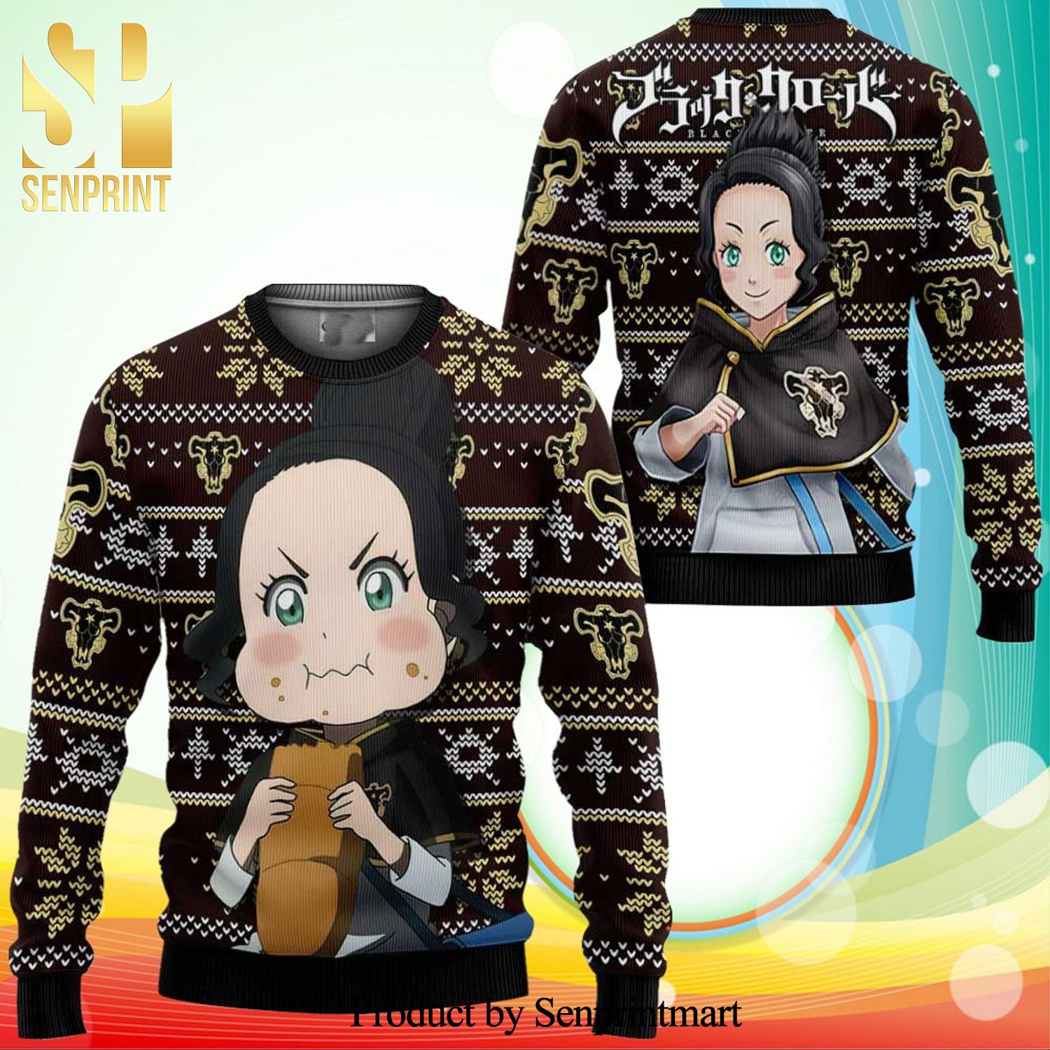 Papittson Charmy Black Clover Anime Knitted Ugly Christmas Sweater