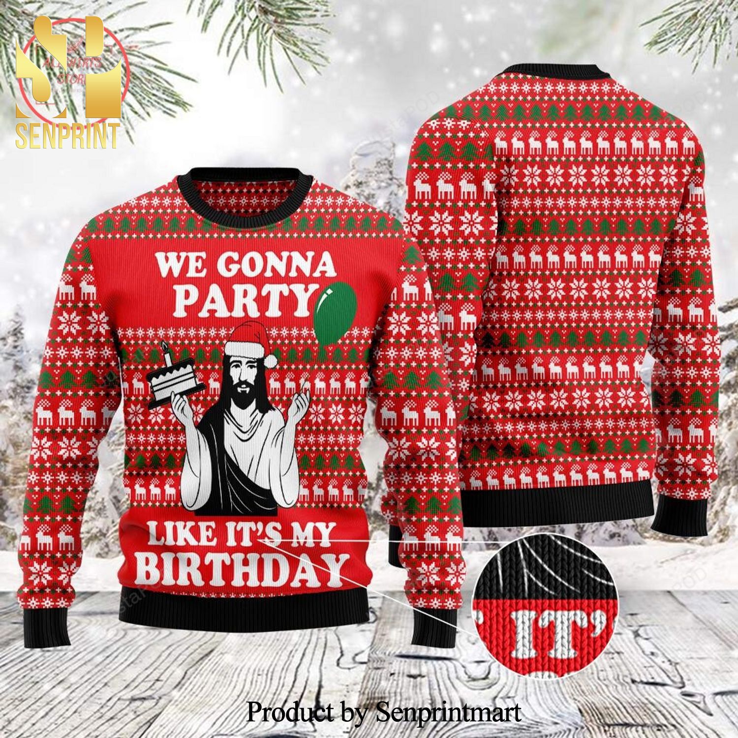 Party Like Birthday Jesus Knitted Ugly Christmas Sweater