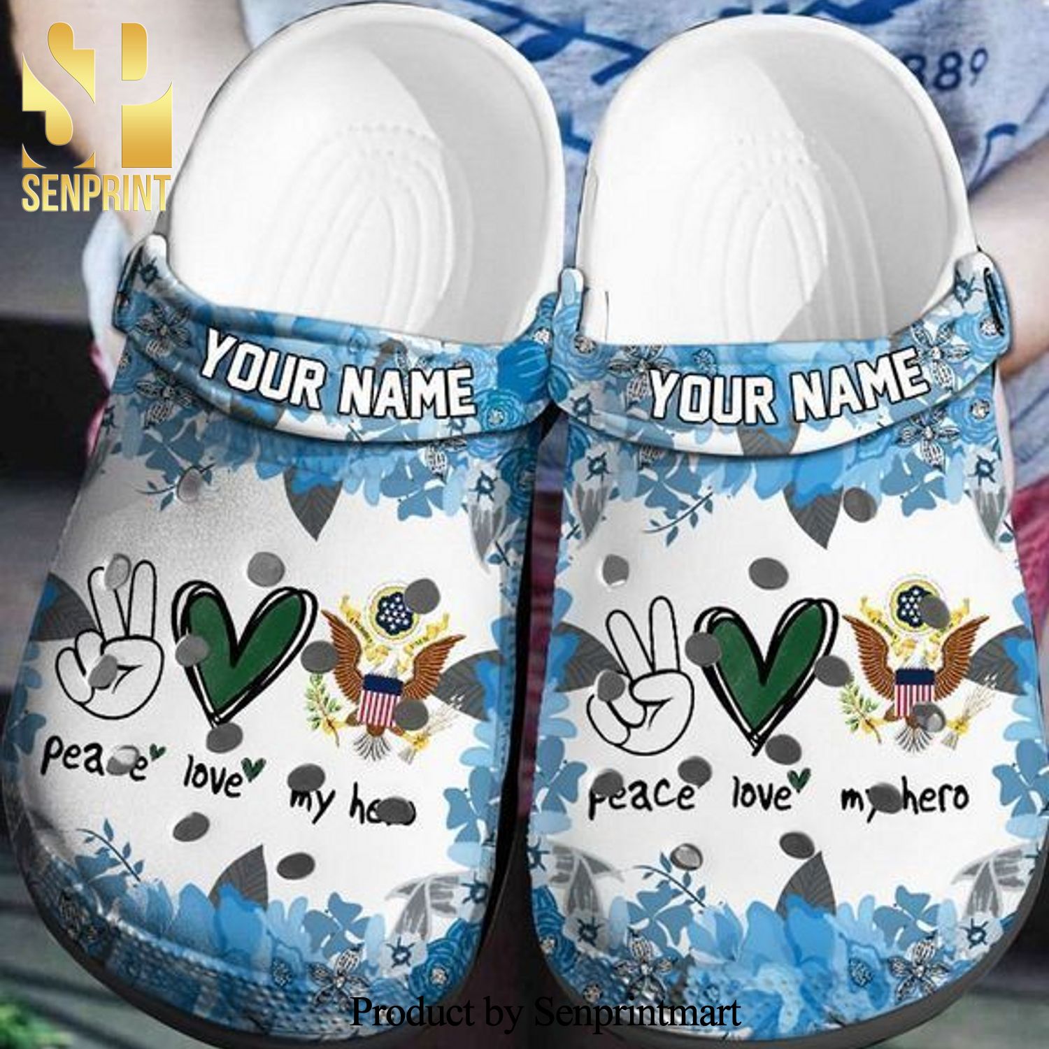 Custom Name Peace Love My Hero Hot Us Army 3D Crocs Crocband In Unisex Adult Shoes