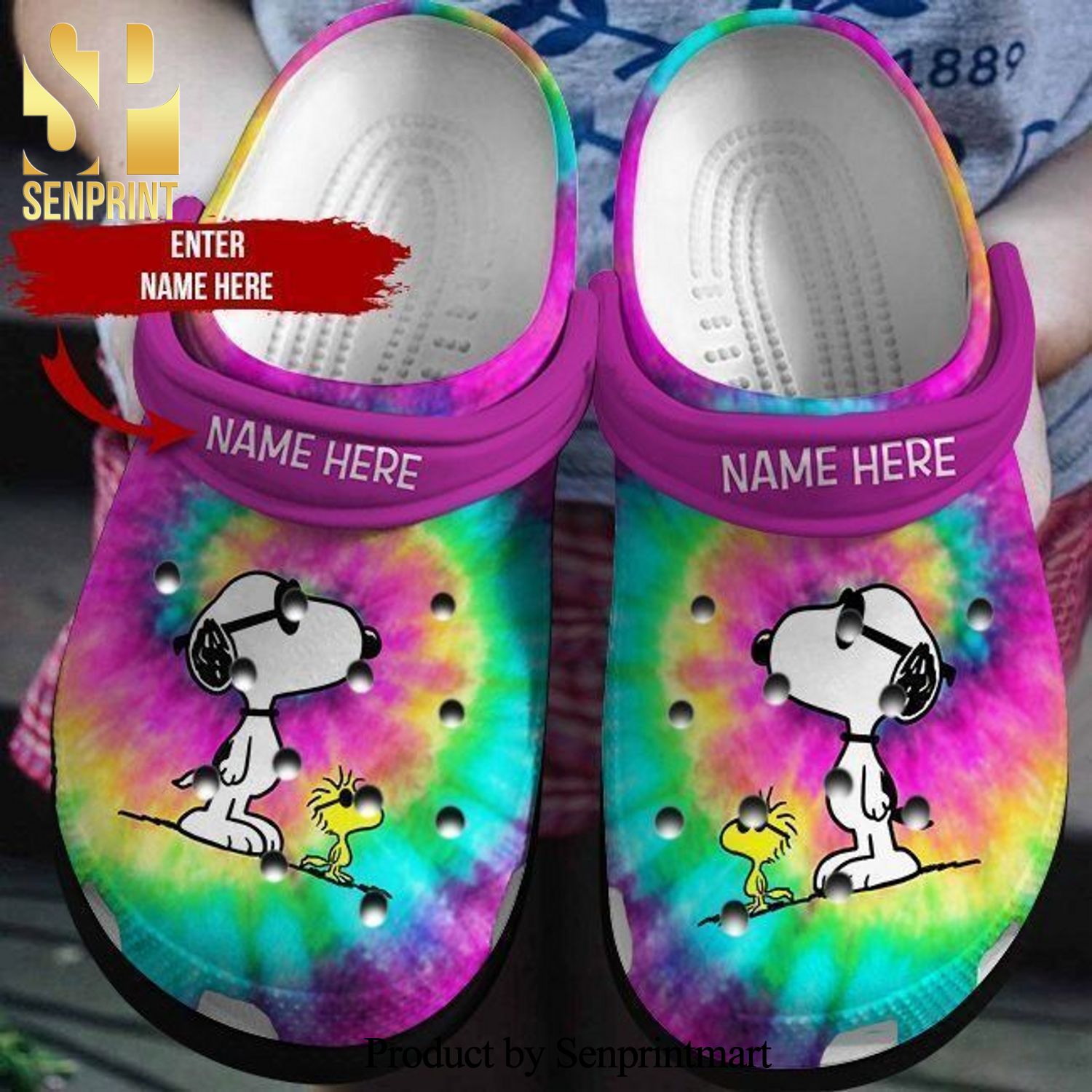 Custom Name Rainbow Snoopy All Over Printed Crocs Classic