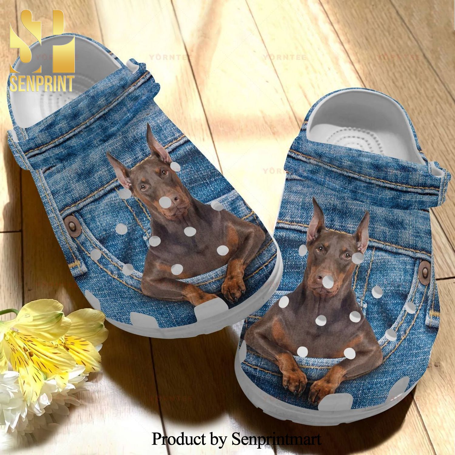 Custom Name Red Doberman Jeans Dog Gift For Lover Classic Crocs Crocband Clog