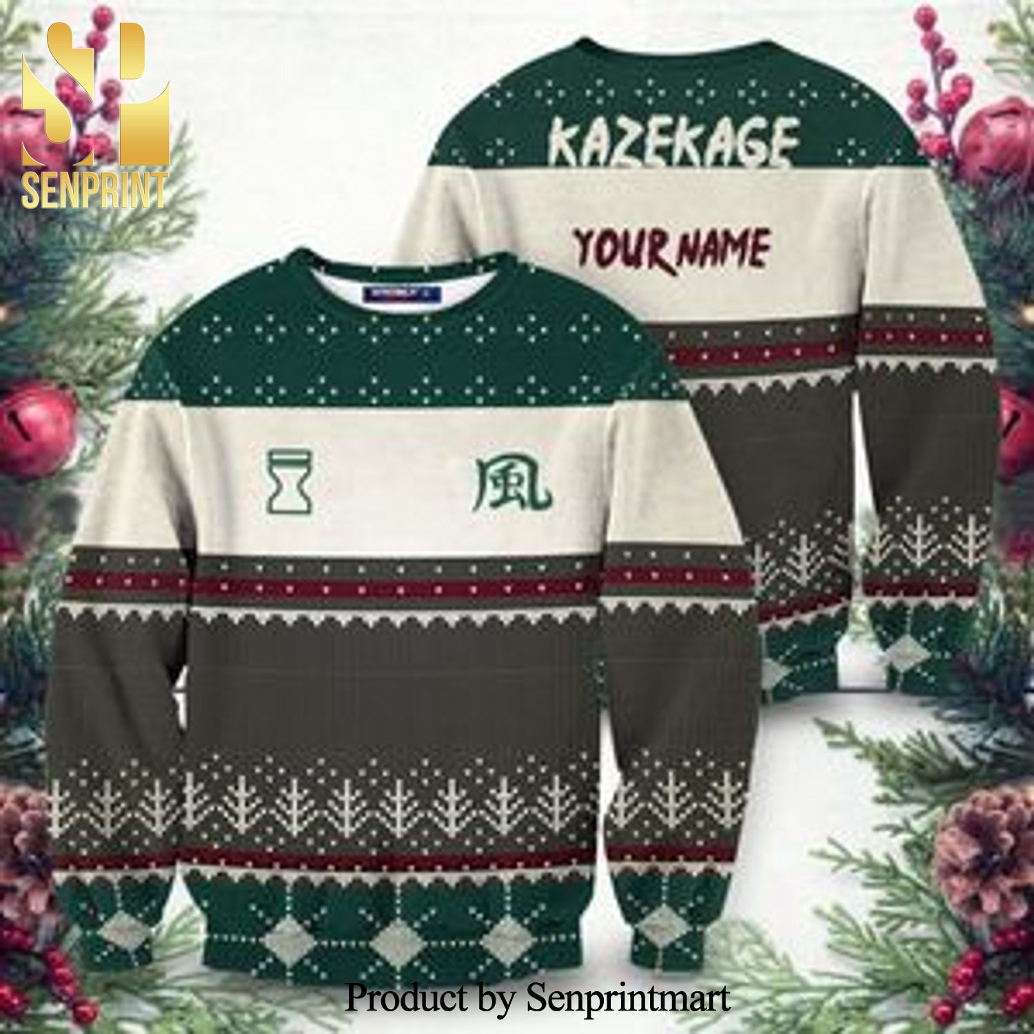 Personalized Hidden Sand Kazekage Naruto Manga Anime Knitted Ugly Christmas Sweater