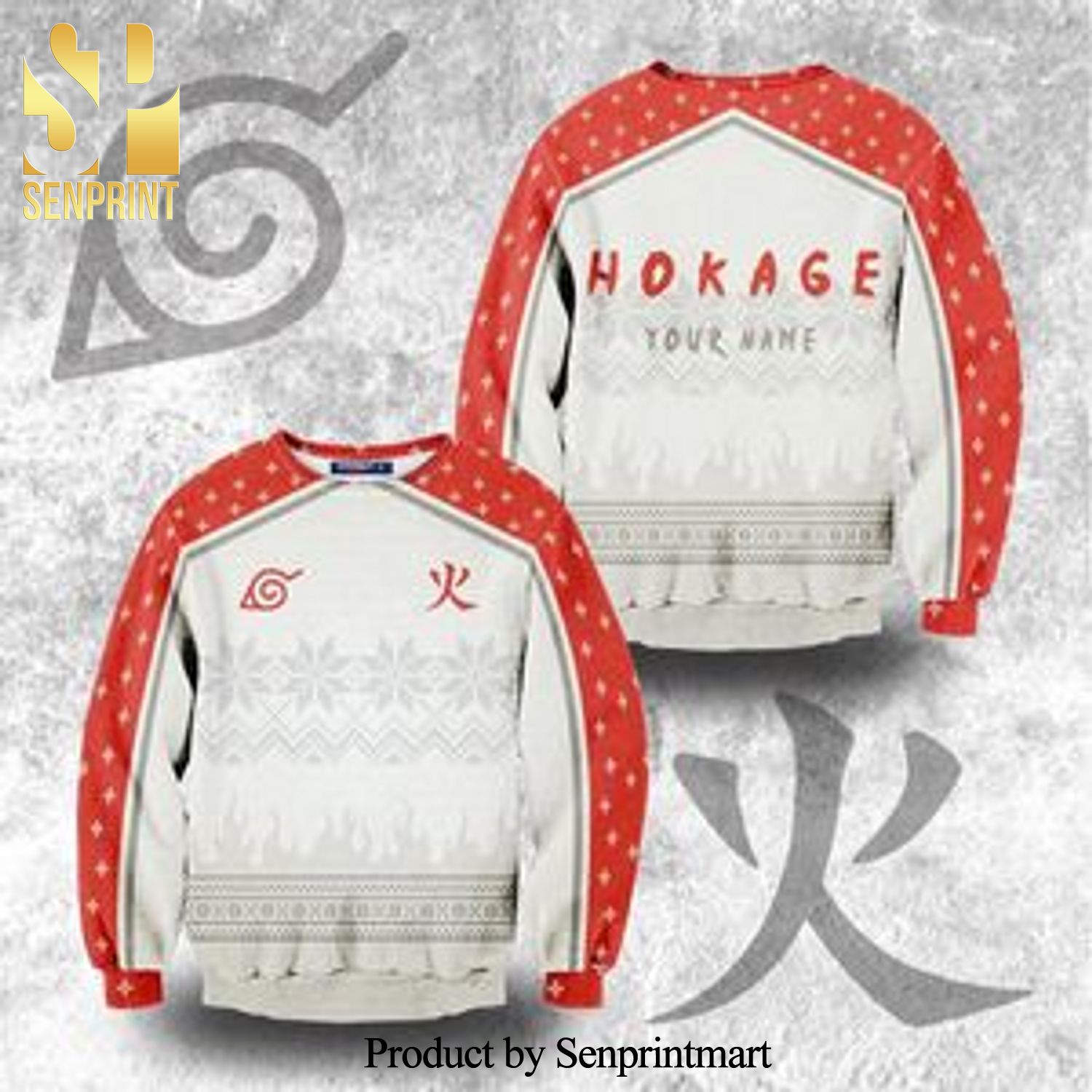 Personalized Konoha Hokage Naruto Manga Anime Knitted Ugly Christmas Sweater