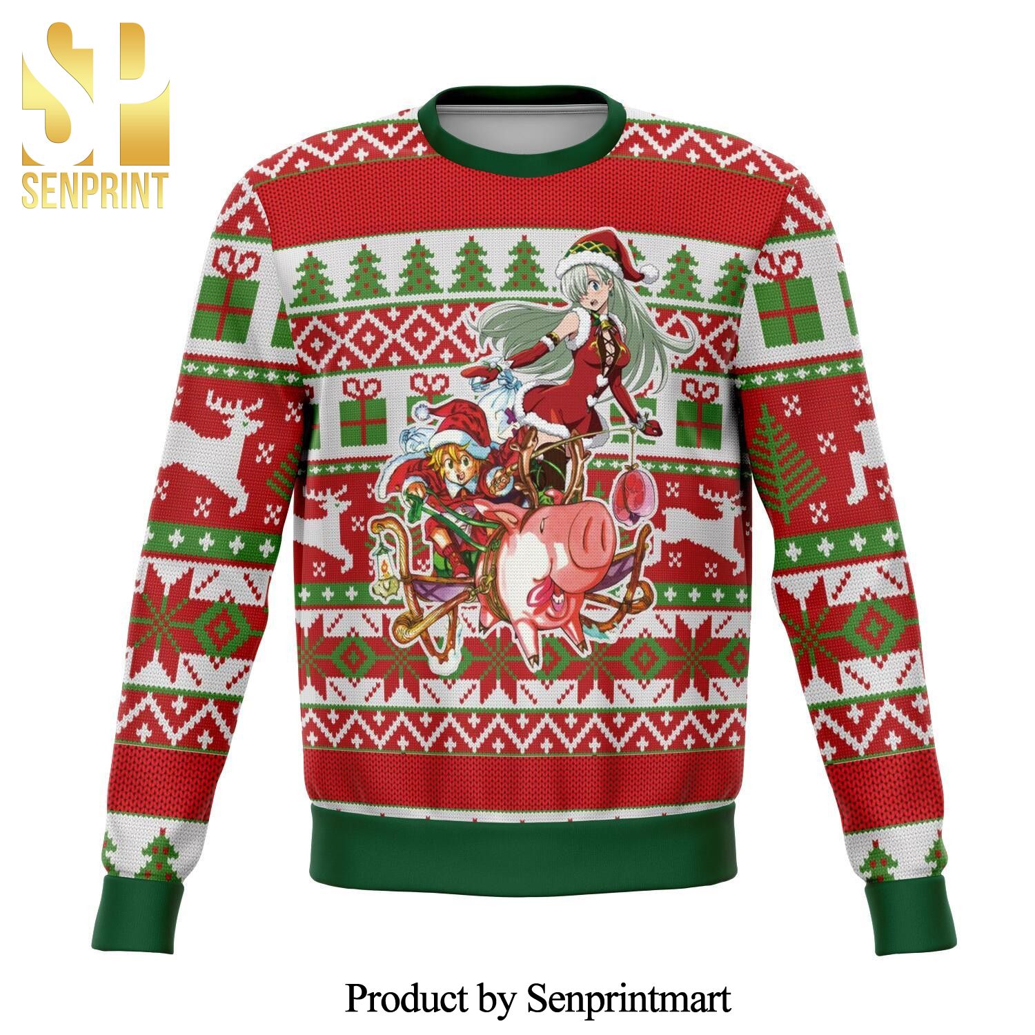 Pig Sleigh Seven Deadly Sins Anime Premium Knitted Ugly Christmas Sweater