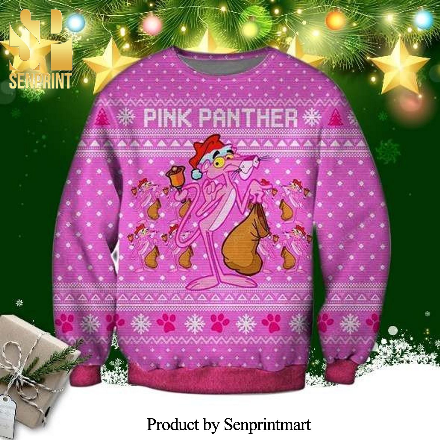 Pink Panther Xmas Santa Knitted Ugly Christmas Sweater