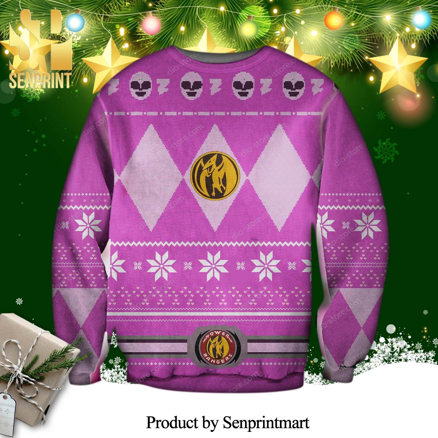 Pink Power Rangers Knitted Ugly Christmas Sweater