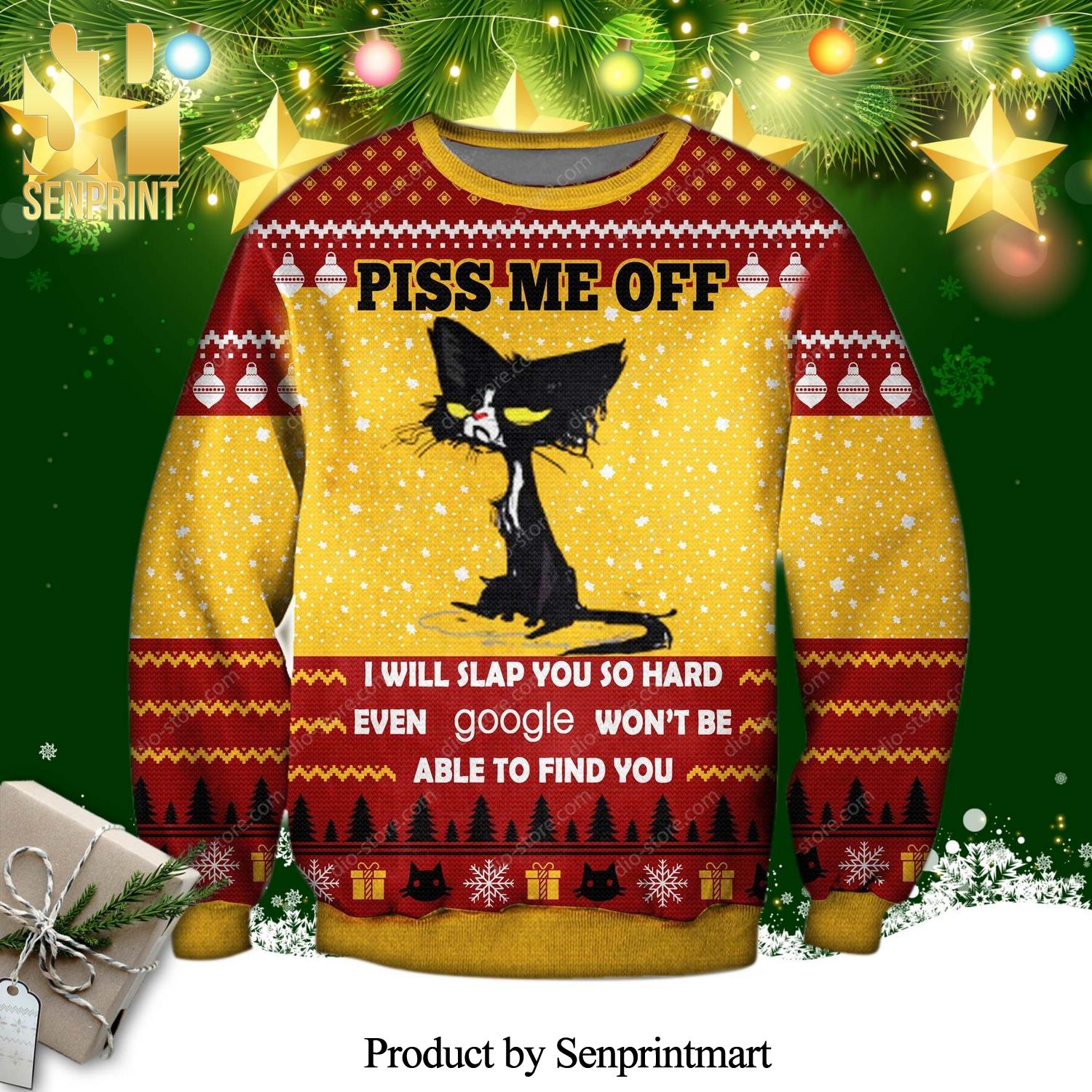 Piss Me Off Black Cat Knitted Ugly Christmas Sweater