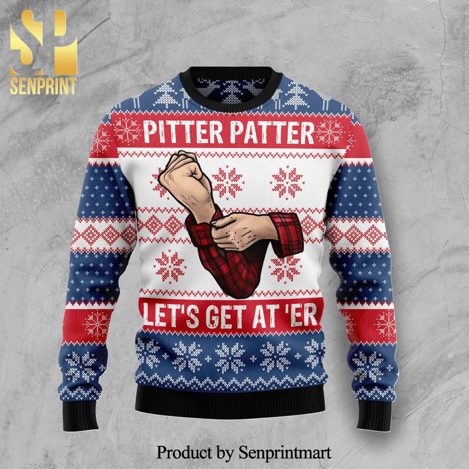 Pitter Patter Let’s Get At Er James Anderson Knitted Ugly Christmas Sweater