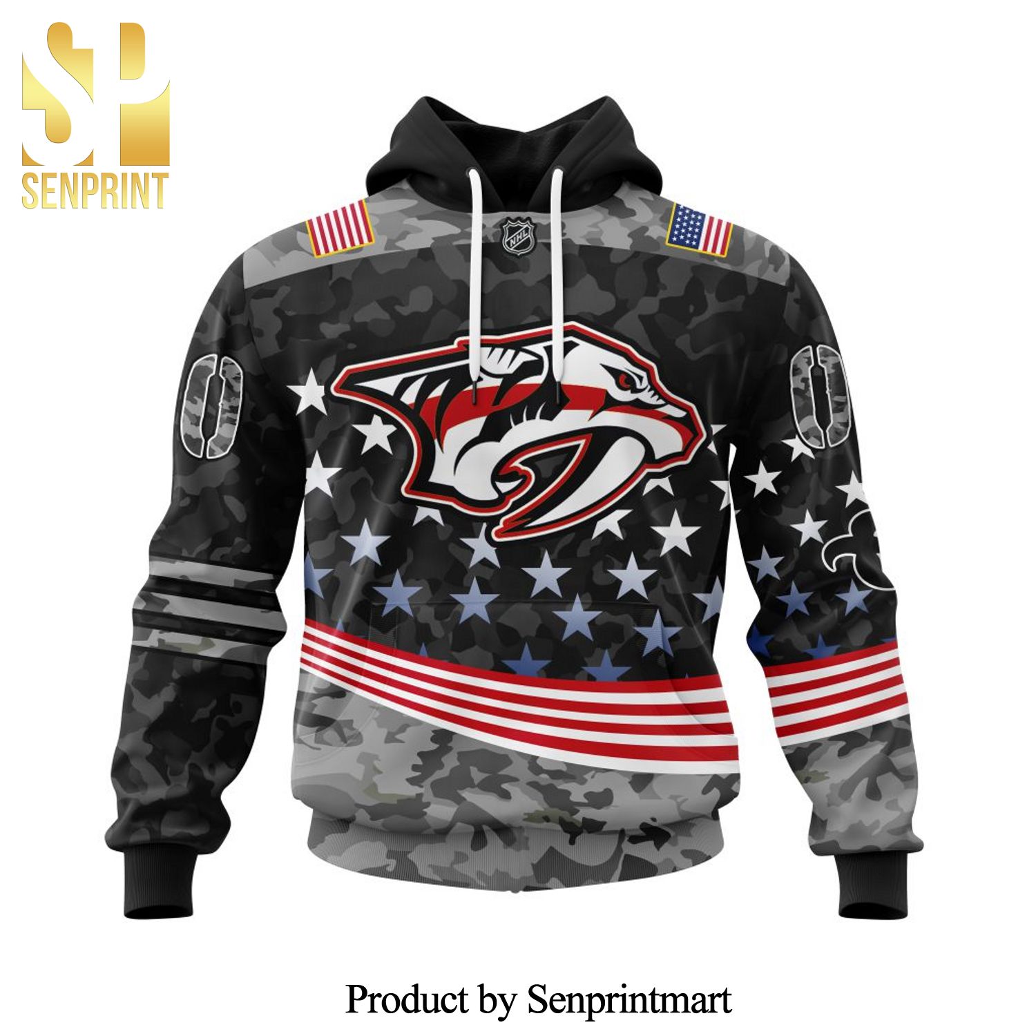 NHL Nashville Predators Design With Color And Our Beloved American Flag Color All Over Printed Shirt