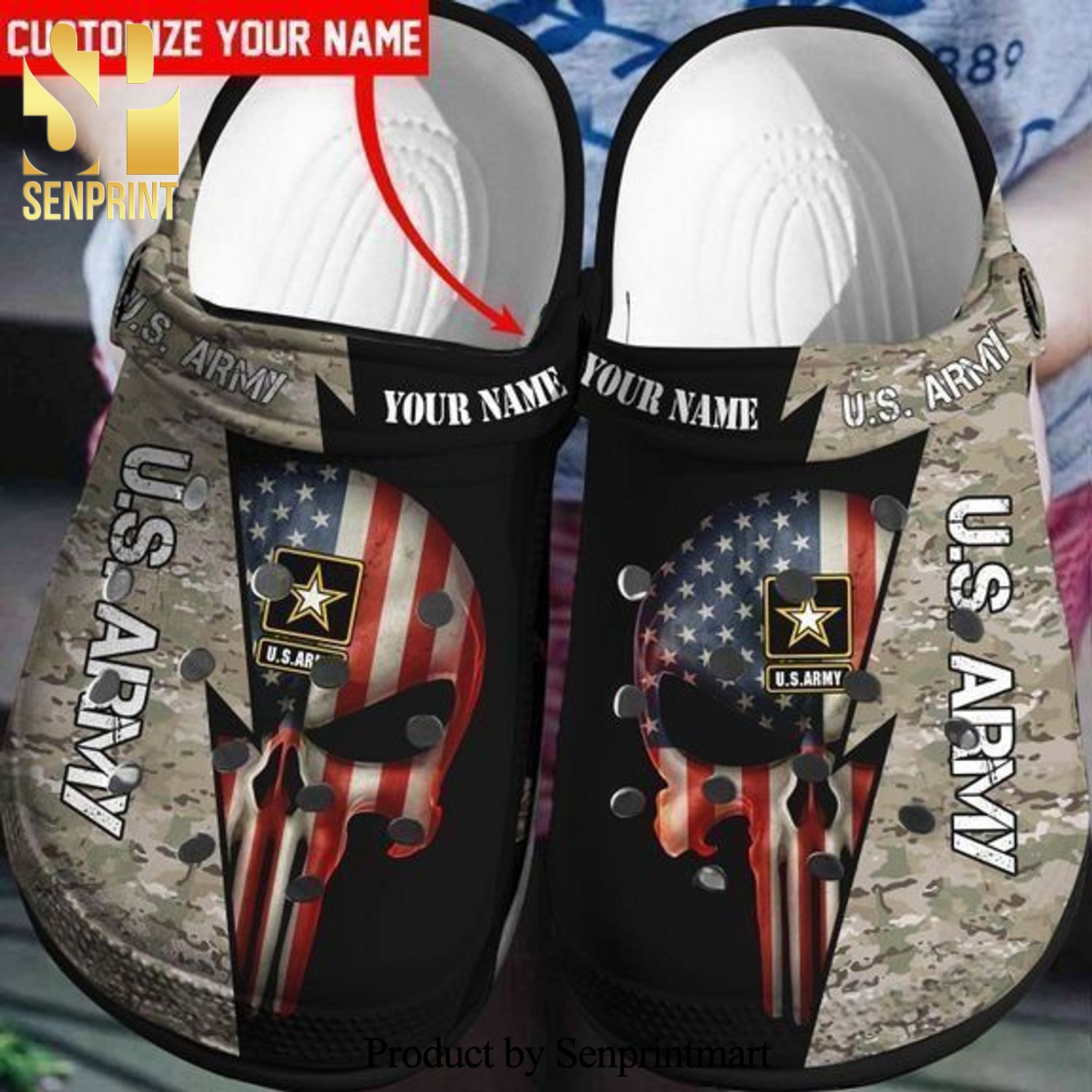 Custom Name Skull Us Army Crocs Crocband