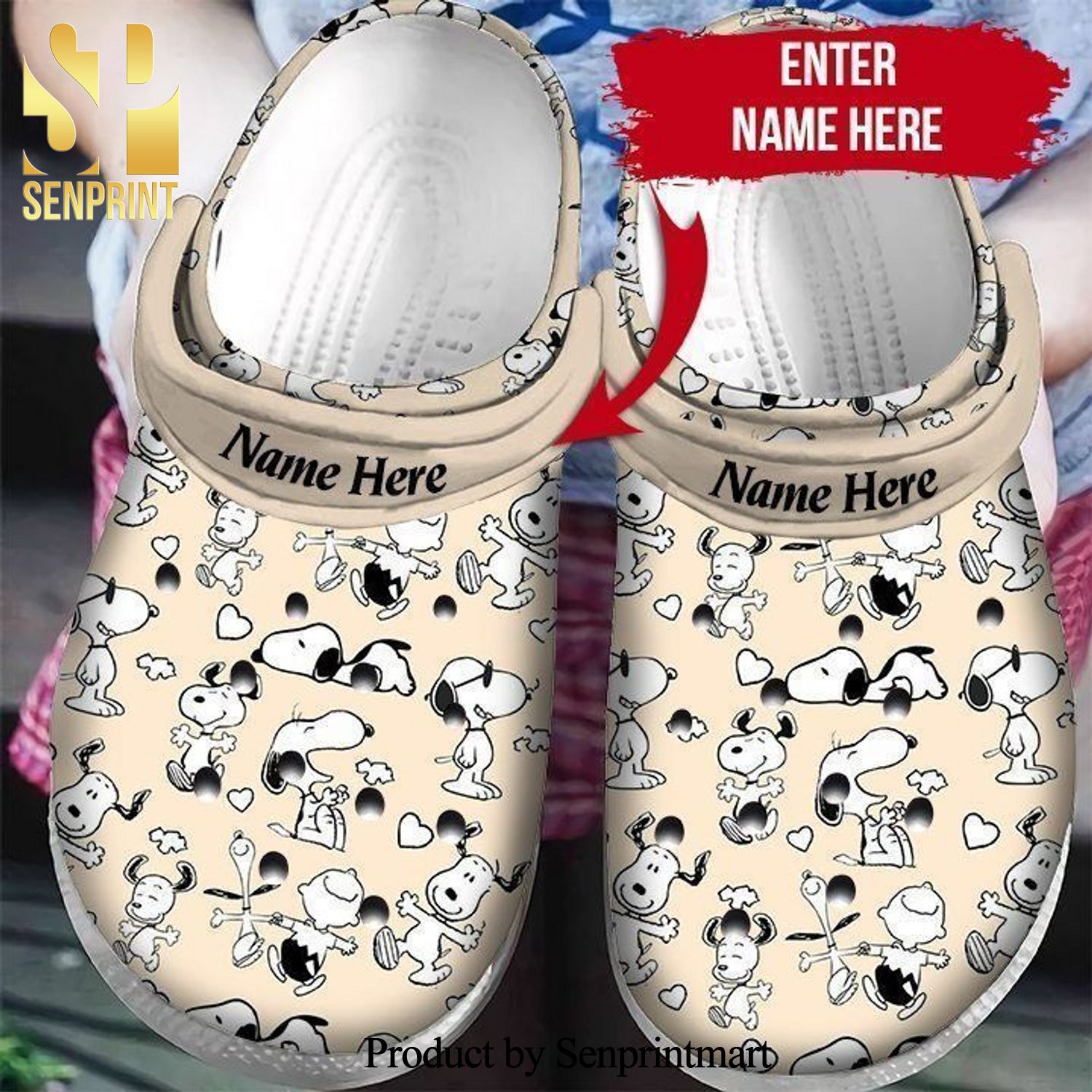 Custom Name Snoopy Full Printing Crocs Crocband In Unisex Adult Shoes