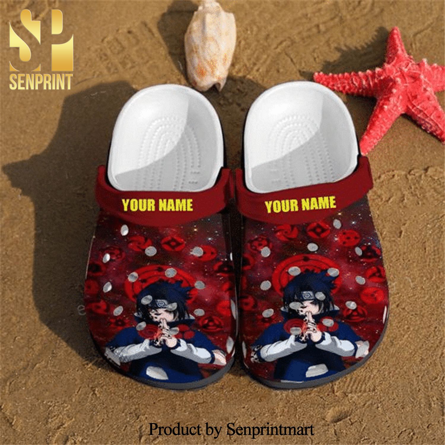 Custom Name Uchiha Sasuke Anime Full Printed Crocband Crocs