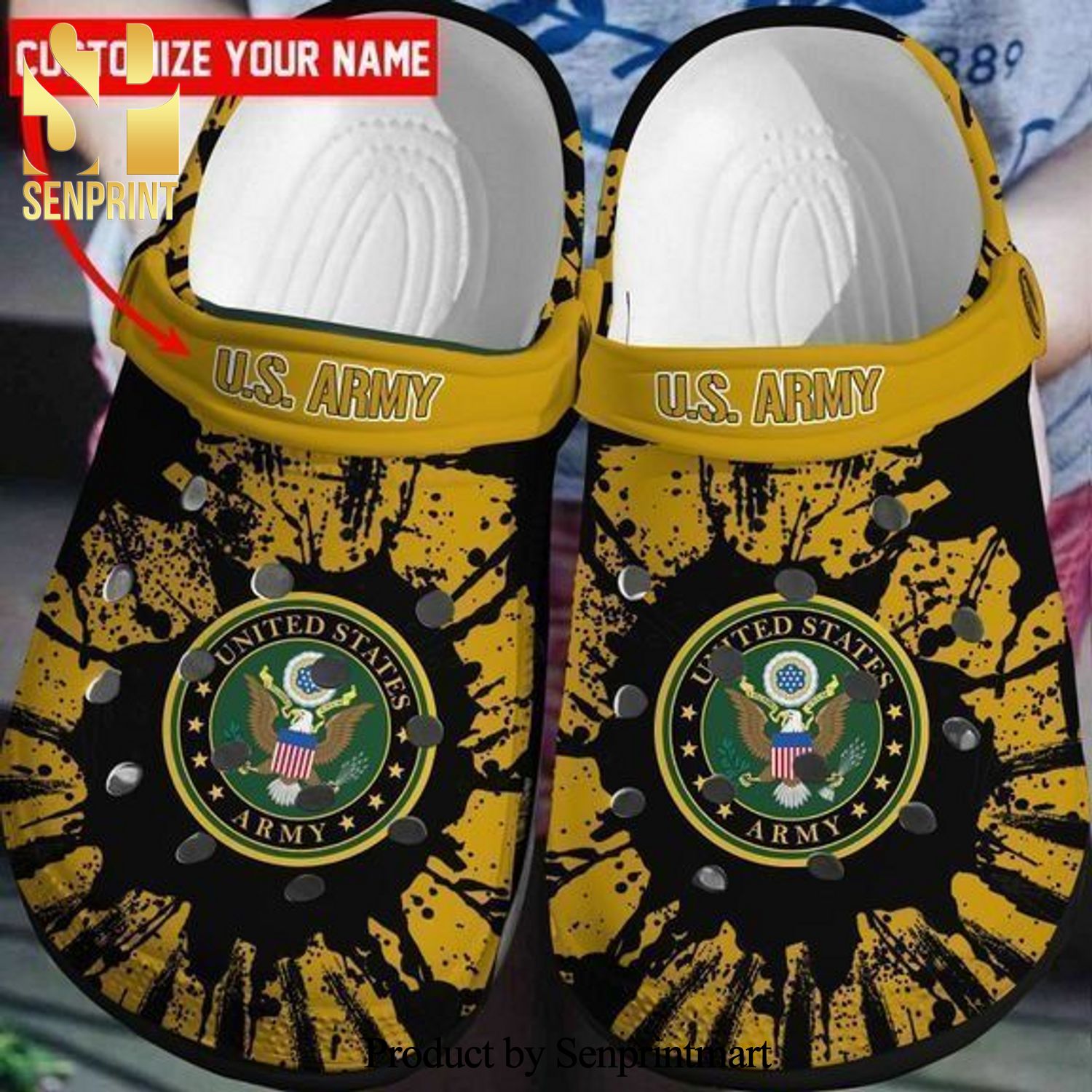 Custom Name Us Army Paint Flakes 3D Crocs Sandals