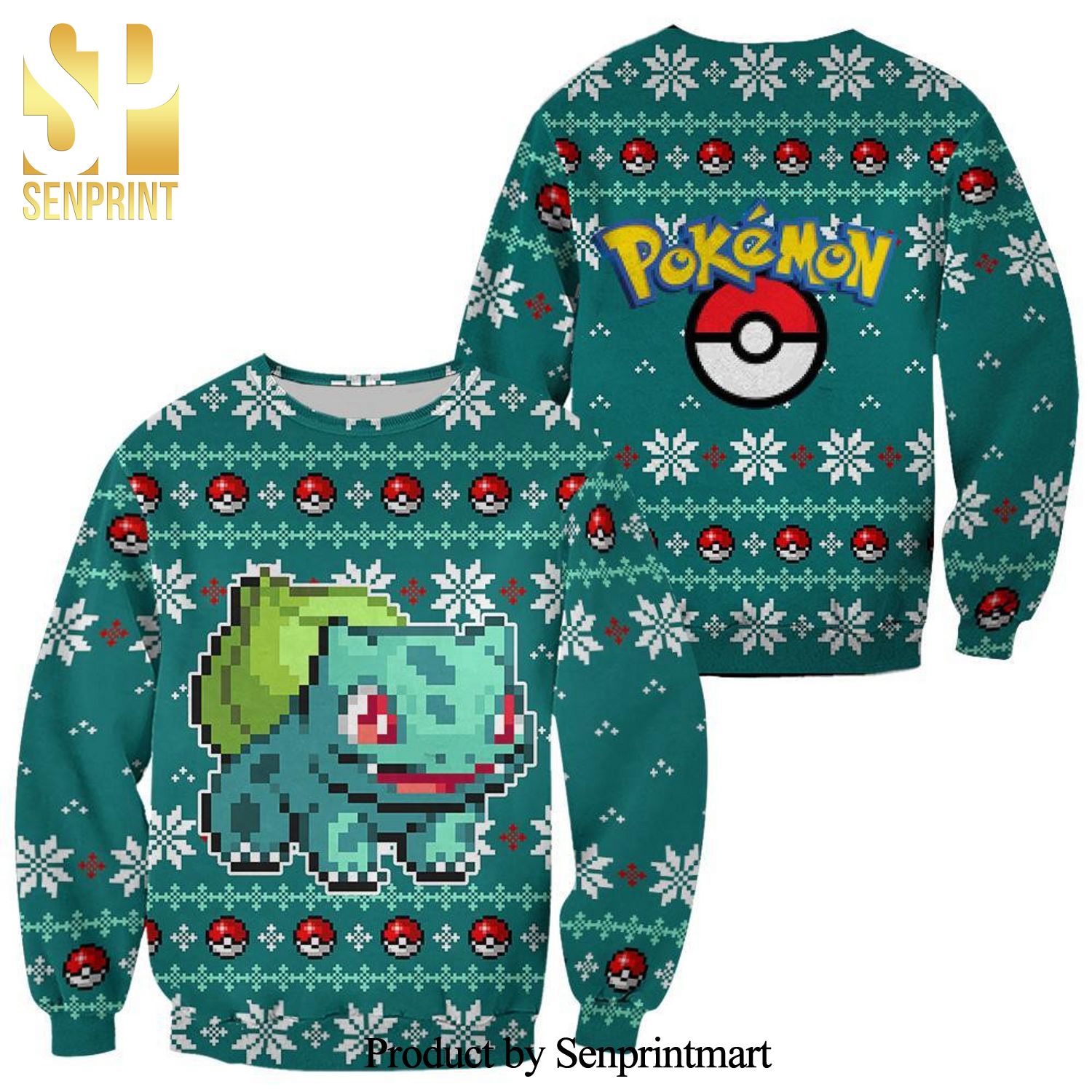 Pixel Bulbasaur Pokemon Manga Anime Knitted Ugly Christmas Sweater