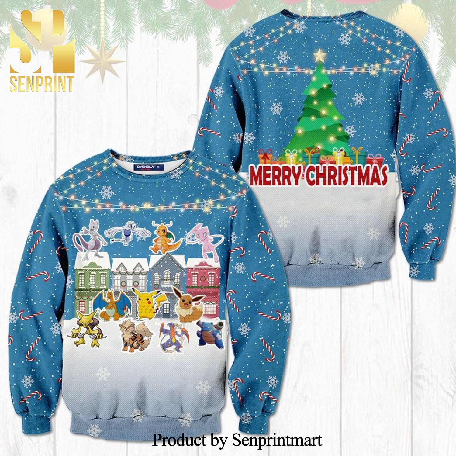 Pokemon Characters Merry Christmas Snowflake Knitted Ugly Christmas Sweater
