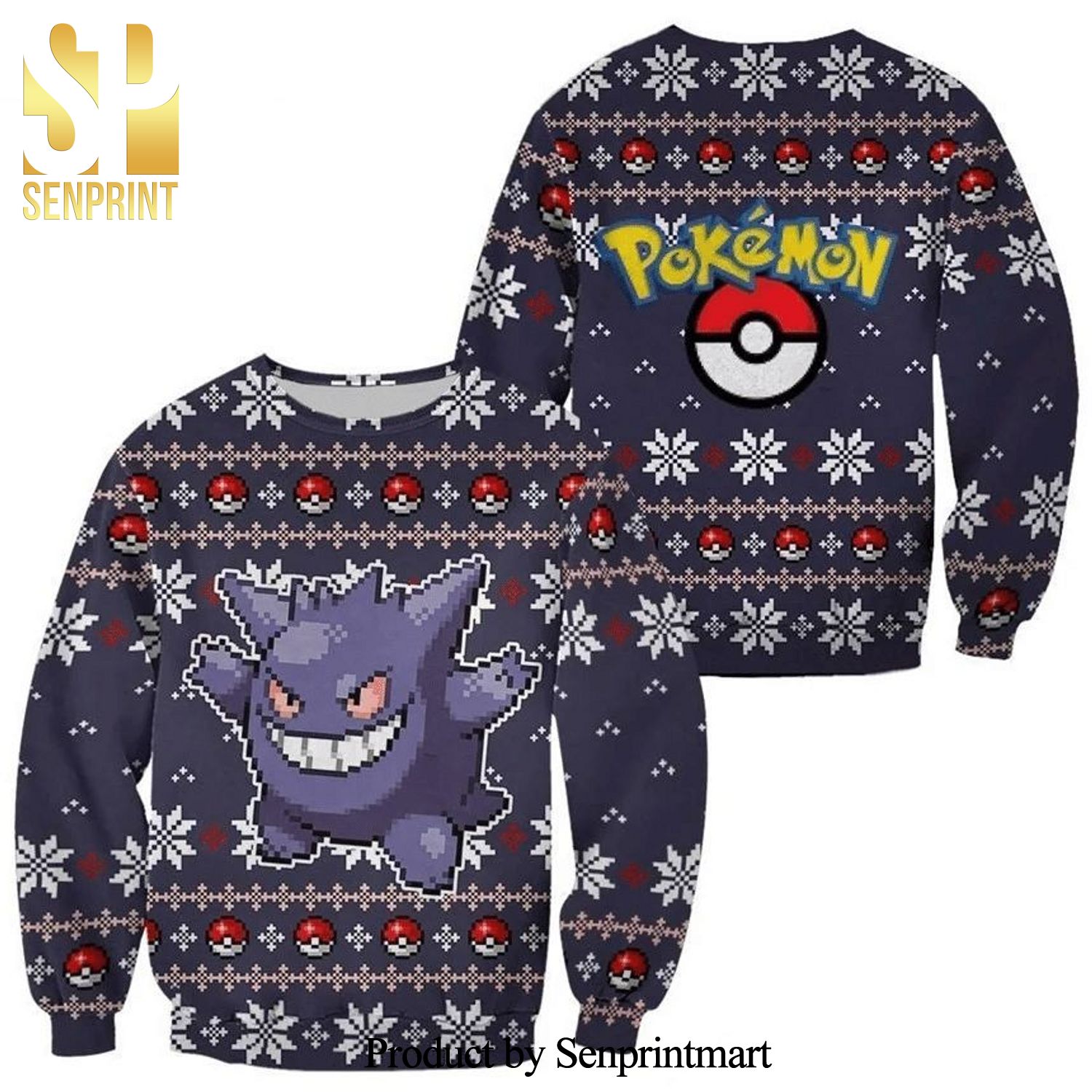 Pokemon Gengar Xmas Gift Knitted Ugly Christmas Sweater