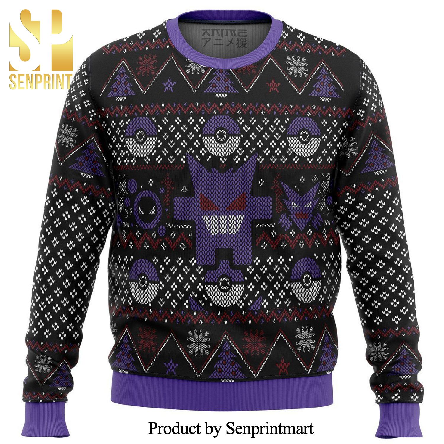 Pokemon Ghost Gengar Premium Manga Anime Knitted Ugly Christmas Sweater