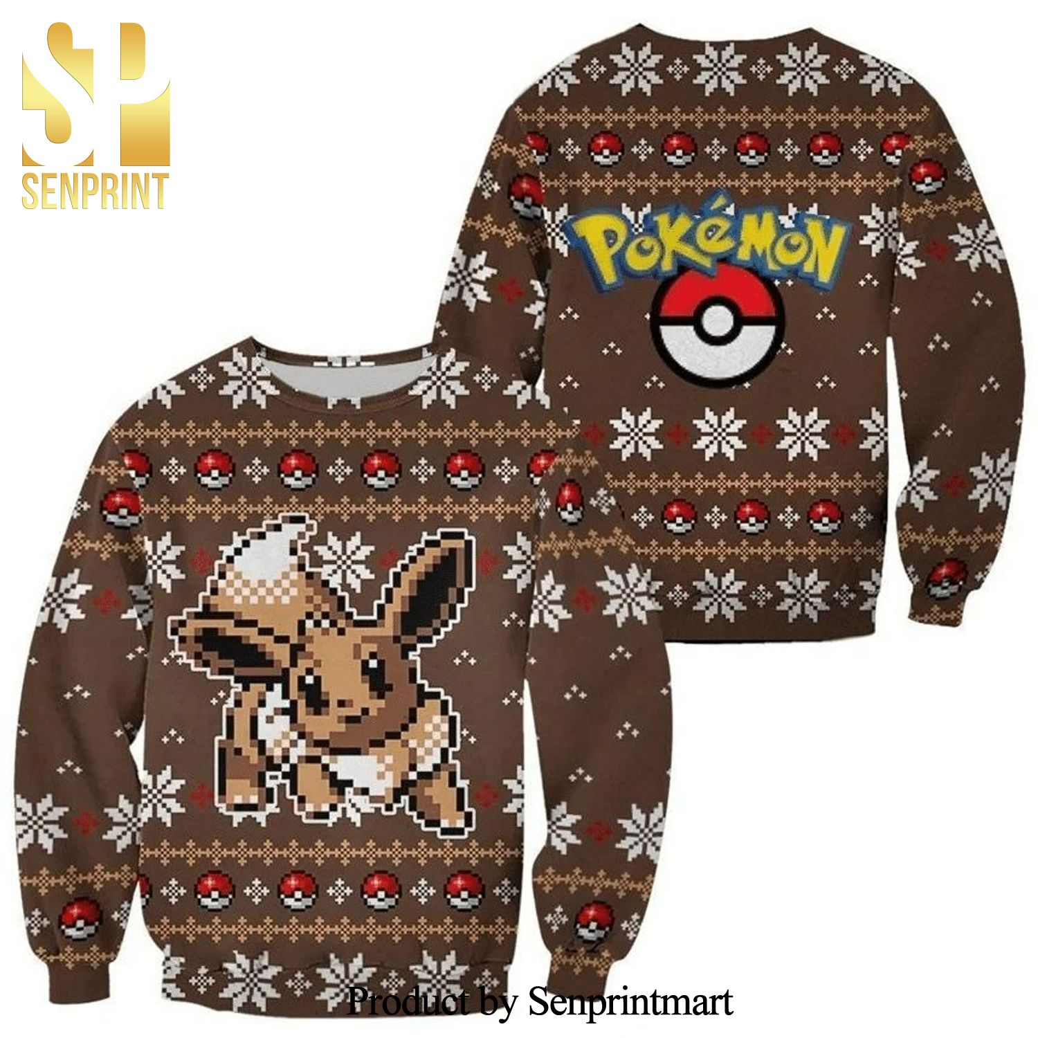 Pokemon Pixel Eevee Manga Anime Knitted Ugly Christmas Sweater