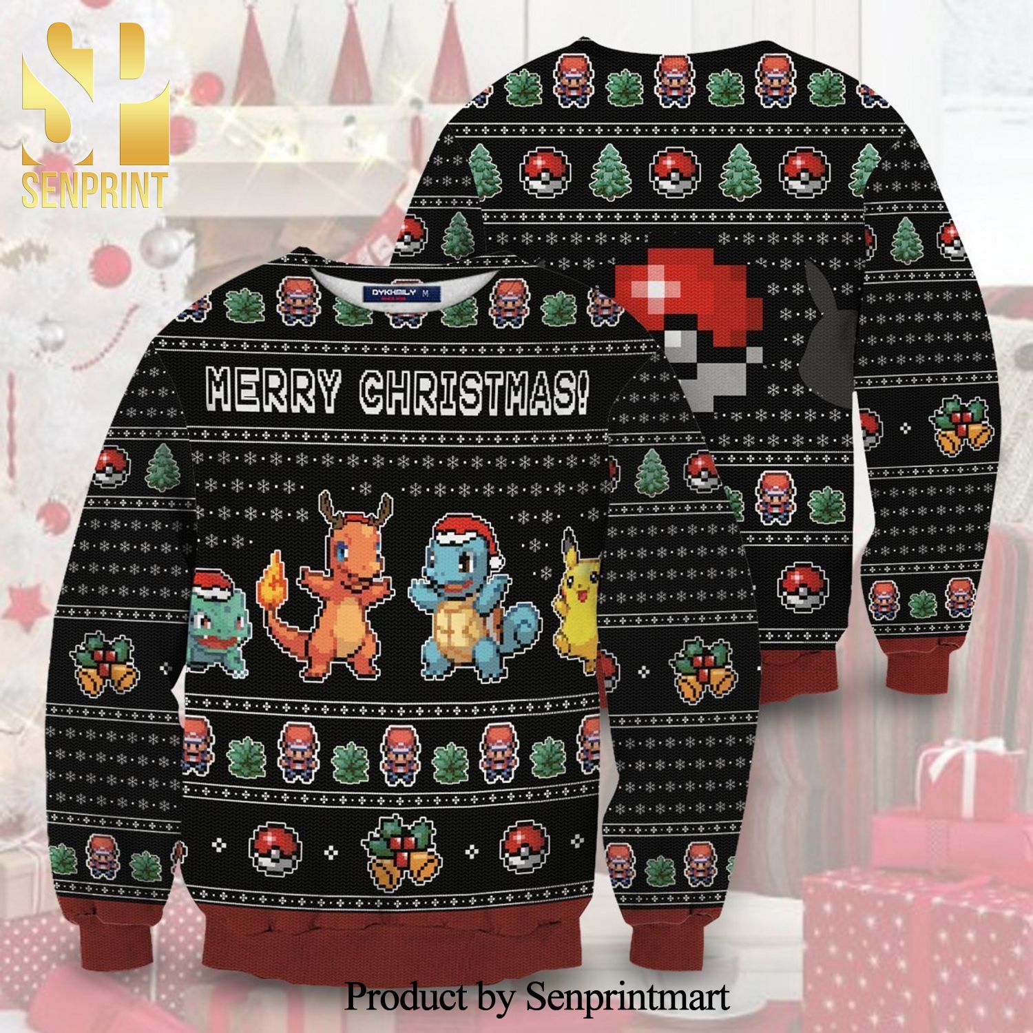 Pokemon Pixel Pikachu Manga Anime Knitted Ugly Christmas Sweater