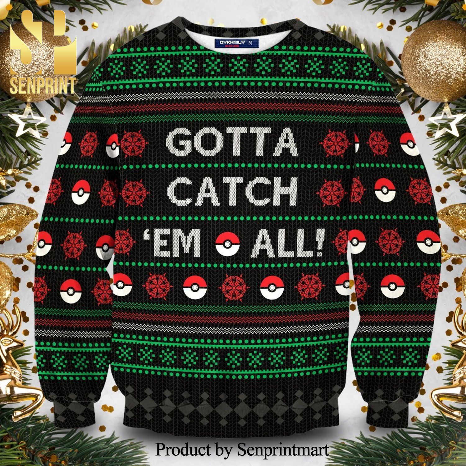 Pokemon Theme Gotta Catch ‘Em All’ Manga Anime Knitted Ugly Christmas Sweater