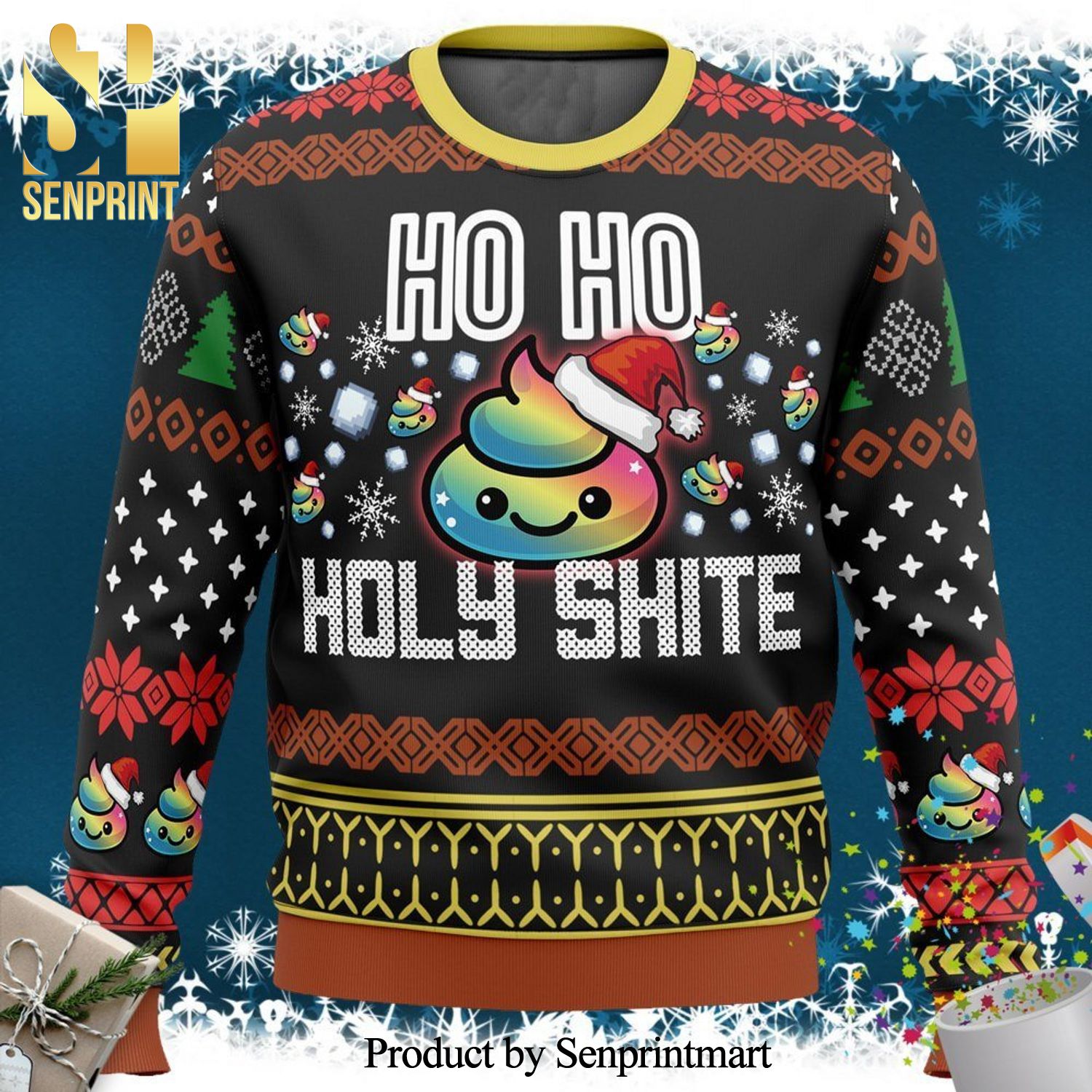 Poop Ho Ho Holy Shite Knitted Ugly Christmas Sweater