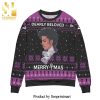 Pretty Tommy Boy Ho Ho Holy Schnikes Snowflake Pattern Knitted Ugly Christmas Sweater – Black