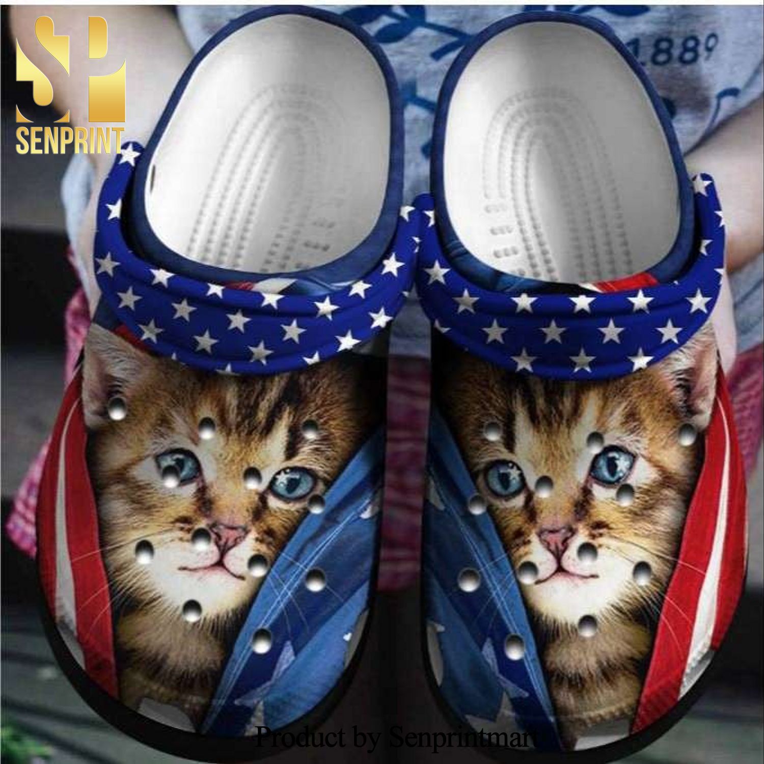 Cute Cat Usa 4Th Of July Rubber Unisex Crocs Crocband Clog