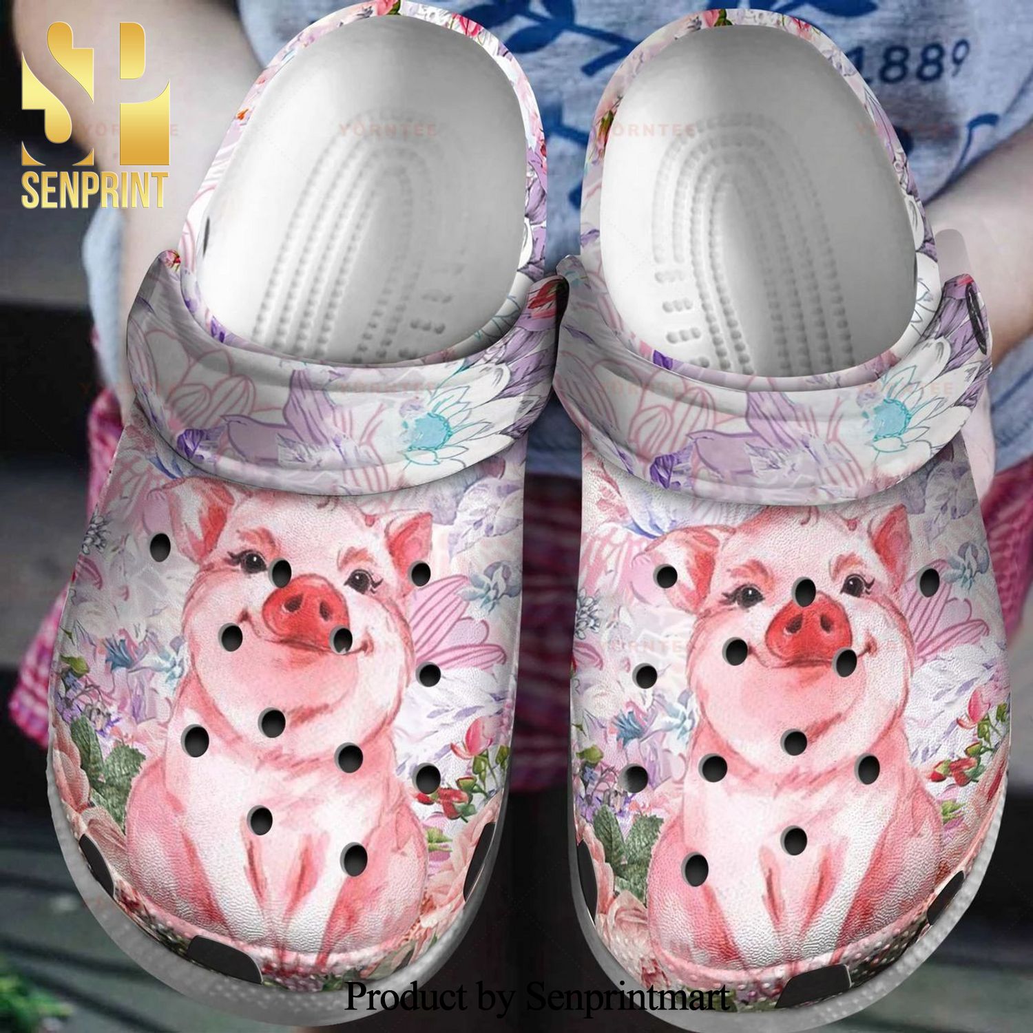 Cute Pig Lady Flower 3 Gift For Lover Rubber Classic Crocs Crocband Clog