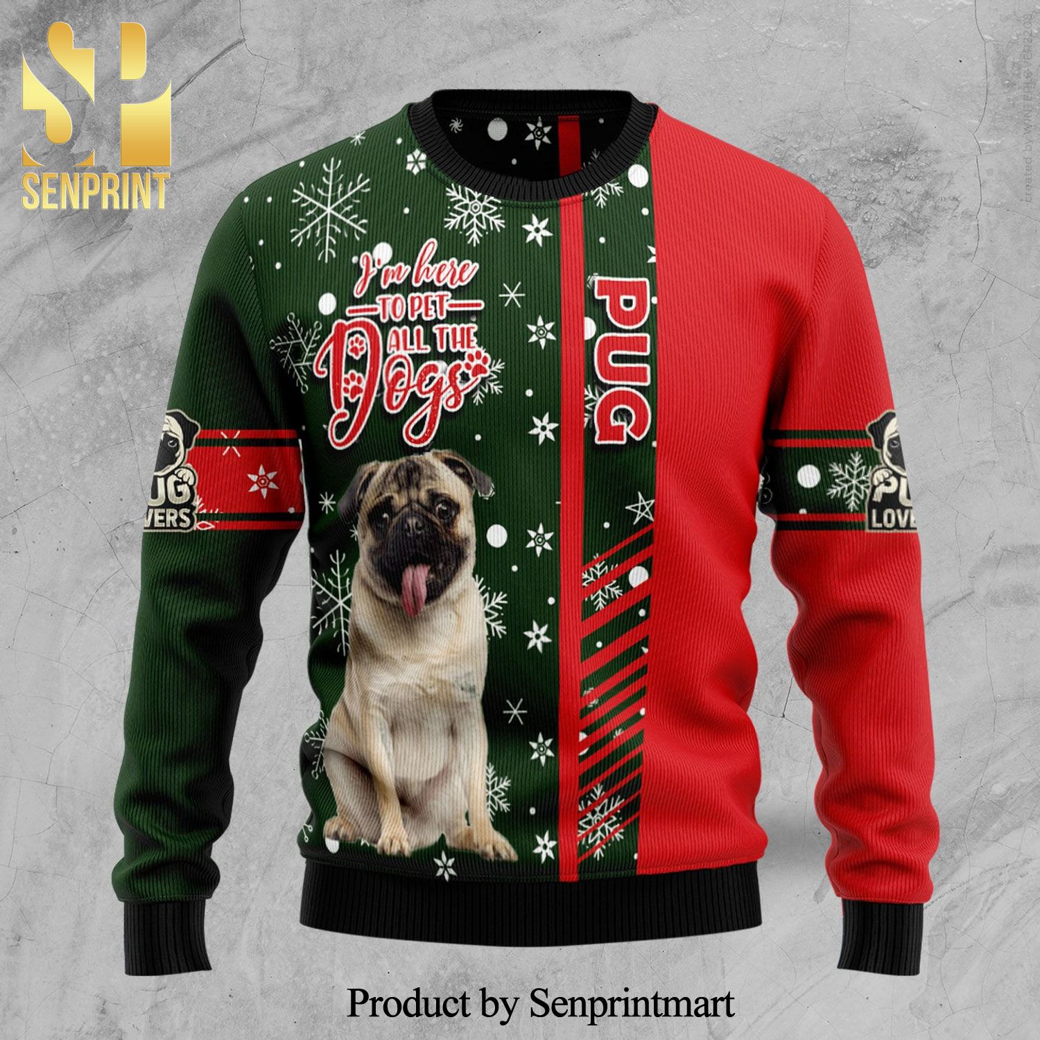 Pug I Here To Pet All The Dogs Knitted Ugly Christmas Sweater